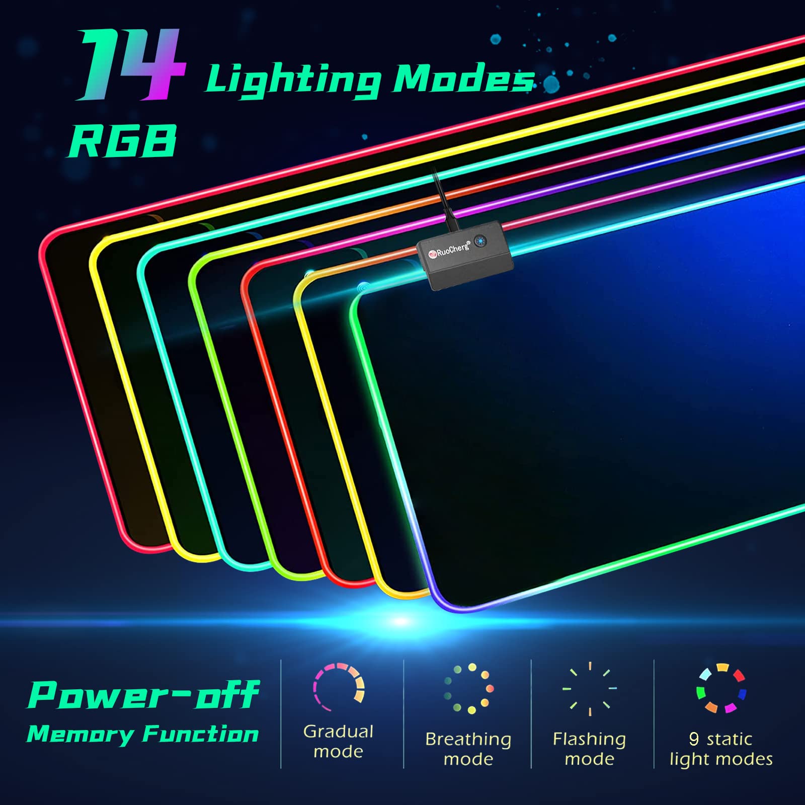 HEYCE Extended RGB Gaming Mouse Pad with Genshin Impact Mona Design - 60x35x0.3cm Large LED Mouse Mat for PC, Laptop, Home & Office Use - Perfect for Gaming Setups and Workstations