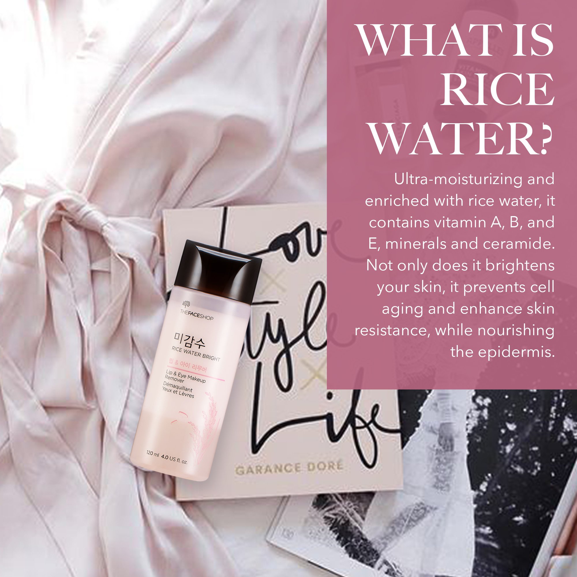 The Face Shop Oil-Free Liquid Eye Makeup Remover - Gentle K-Beauty Formula for Waterproof Mascara & Eyeliner Removal with Natural Rice Water Extract (120mL/4oz) - Perfect for Sensitive Eyes & Nighttime Skincare Routine