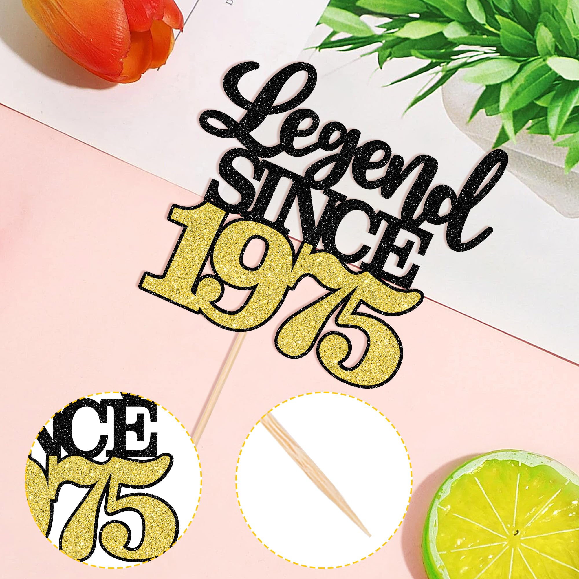 1 PCS Legend Since 1975 Black Gold Glitter 50th Birthday Cake Topper - Happy 50th Birthday Cake Decoration for Anniversary Party, Wedding, Cheers to 50 Years - Perfect for 50th Birthday Celebrations, Golden Jubilee Events & Milestone Party Decor