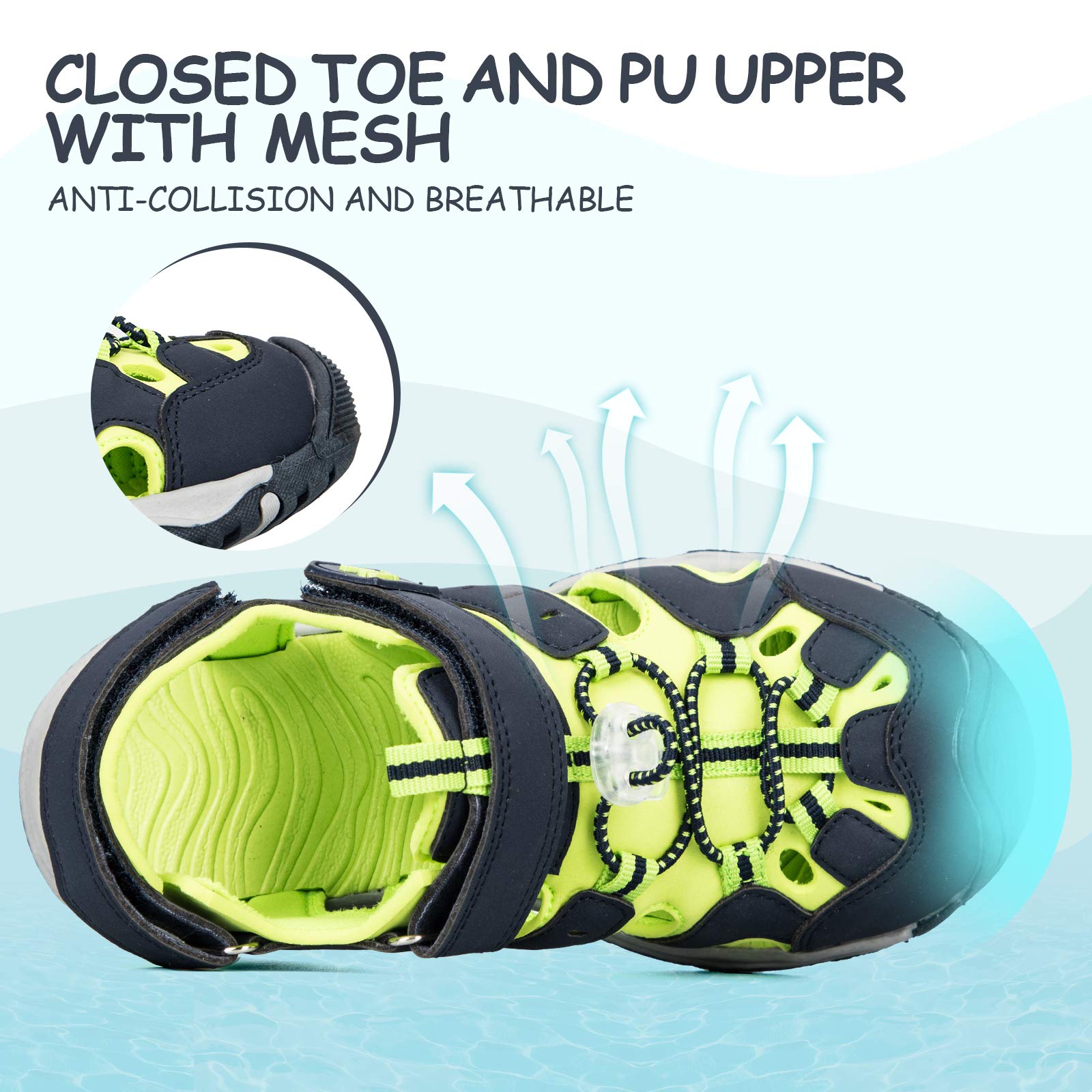RUNSIDE Boys & Girls Closed-Toe Hiking Sandals - Breathable Water Shoes for Toddler, Little Kid & Big Kid - Outdoor Walking & Summer Beach Activities