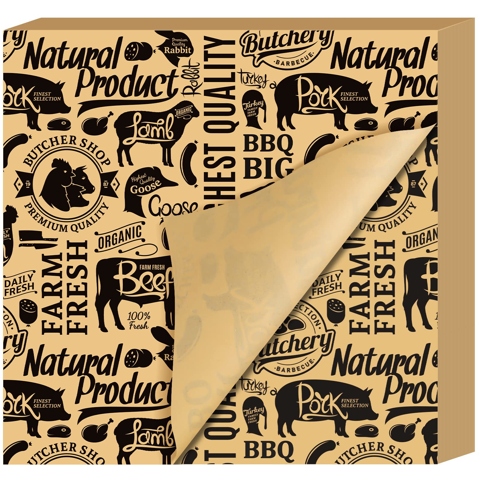 200-Piece Unbleached Uncoated Unwaxed Butcher Paper Squares - 12x12 Inch Precut Butcher Paper for Smoking, Grilling, BBQ & Food Wrapping - Ideal for Meat Smoking, Grill Cooking & Food Presentation