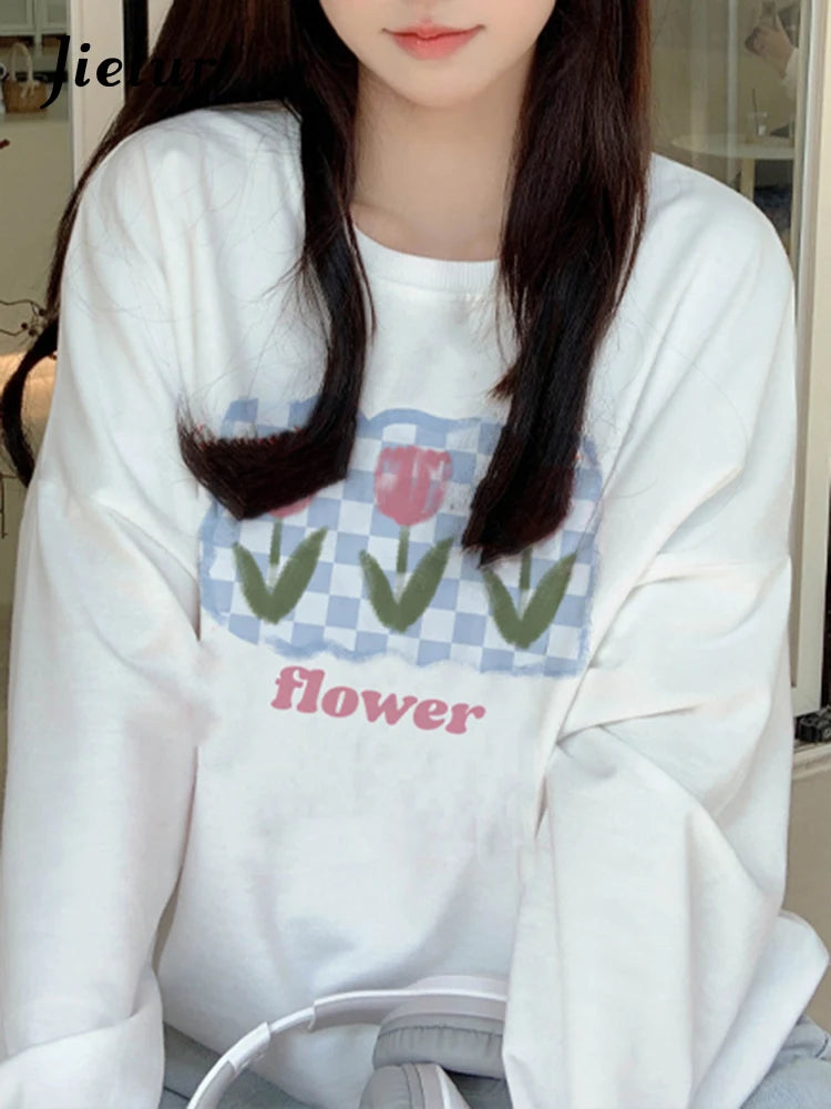 Sweet Apricot Pullover Sweatshirt for Women - Casual Loose Fit O-Neck Basic Hoodie - Winter Fashion Office Wear & Everyday Comfort