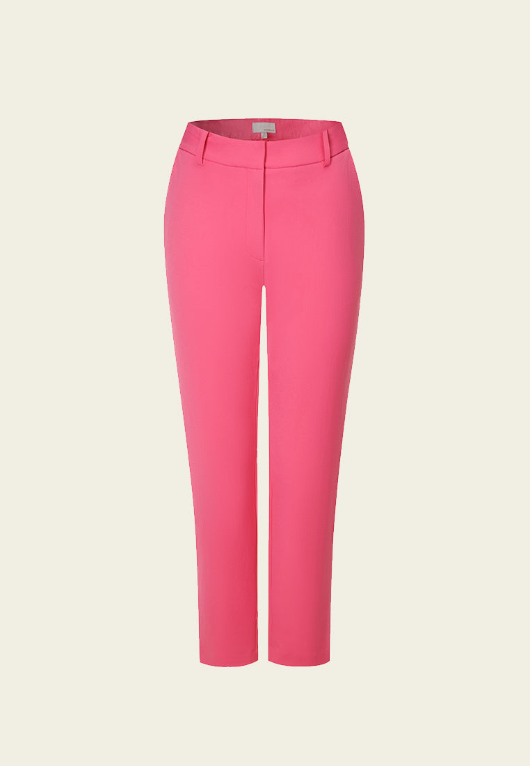 Fuchsia Straight Leg Crepe Pants for Women - Comfortable High Waist Trousers for Office, Travel & Casual Wear