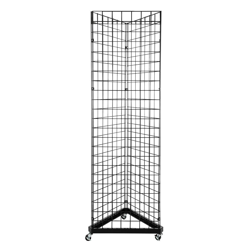 Bonnlo 3-Sided 5mm Iron Mesh Frame with Triangle Base and Wheels - Heavy Duty Black Metal Storage Rack for Garage, Warehouse, or Workshop Organization