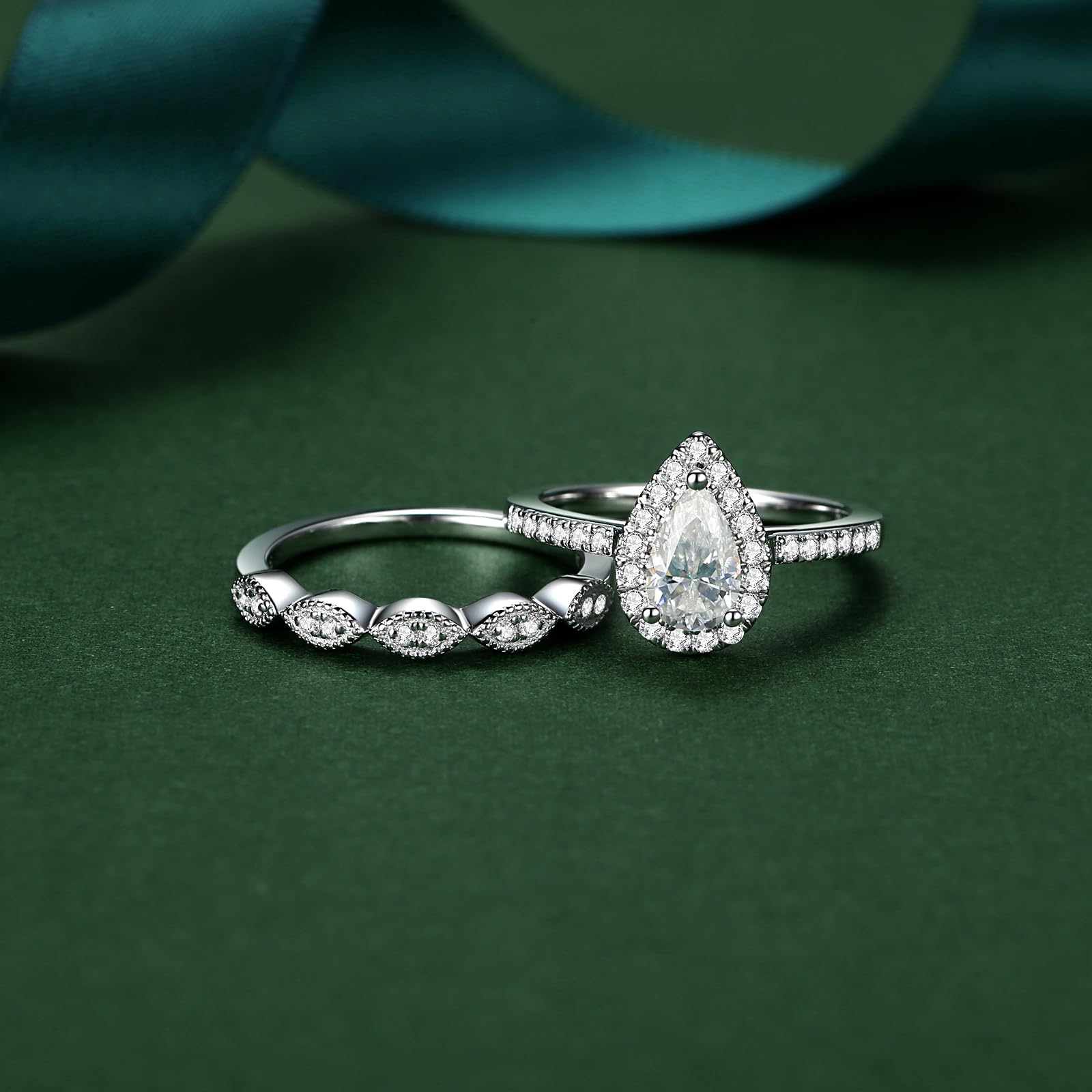 Moissanite Wedding Ring Set for Women - 925 Sterling Silver with 18K White Gold Plated, D Color VVS1 Clarity, Engagement & Promise Rings with Certificate - Perfect for Travel, Proposals & Anniversary Gifts