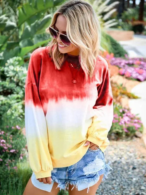 Tie Dye Gradient Print Women's Sweatshirt - Soft Casual Pullover for Women - Perfect for Streetwear, Yoga, and Lounge Wear
