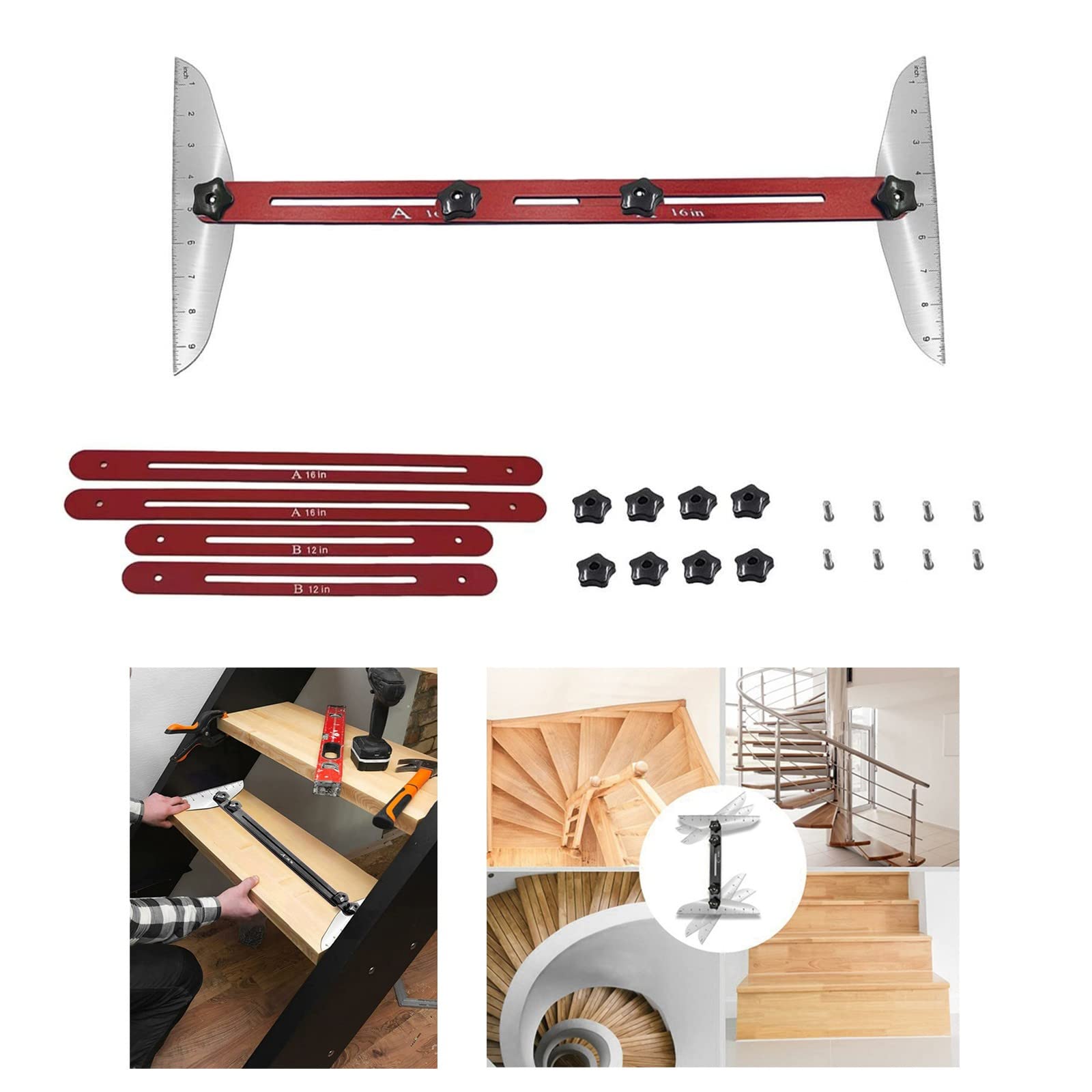 Professional Adjustable Stair Tread Gauge Tool - Multi-Angle Measuring Template for Precise Stair Installation | Perfect for Carpenters, DIY Home Renovation & Staircase Building Projects