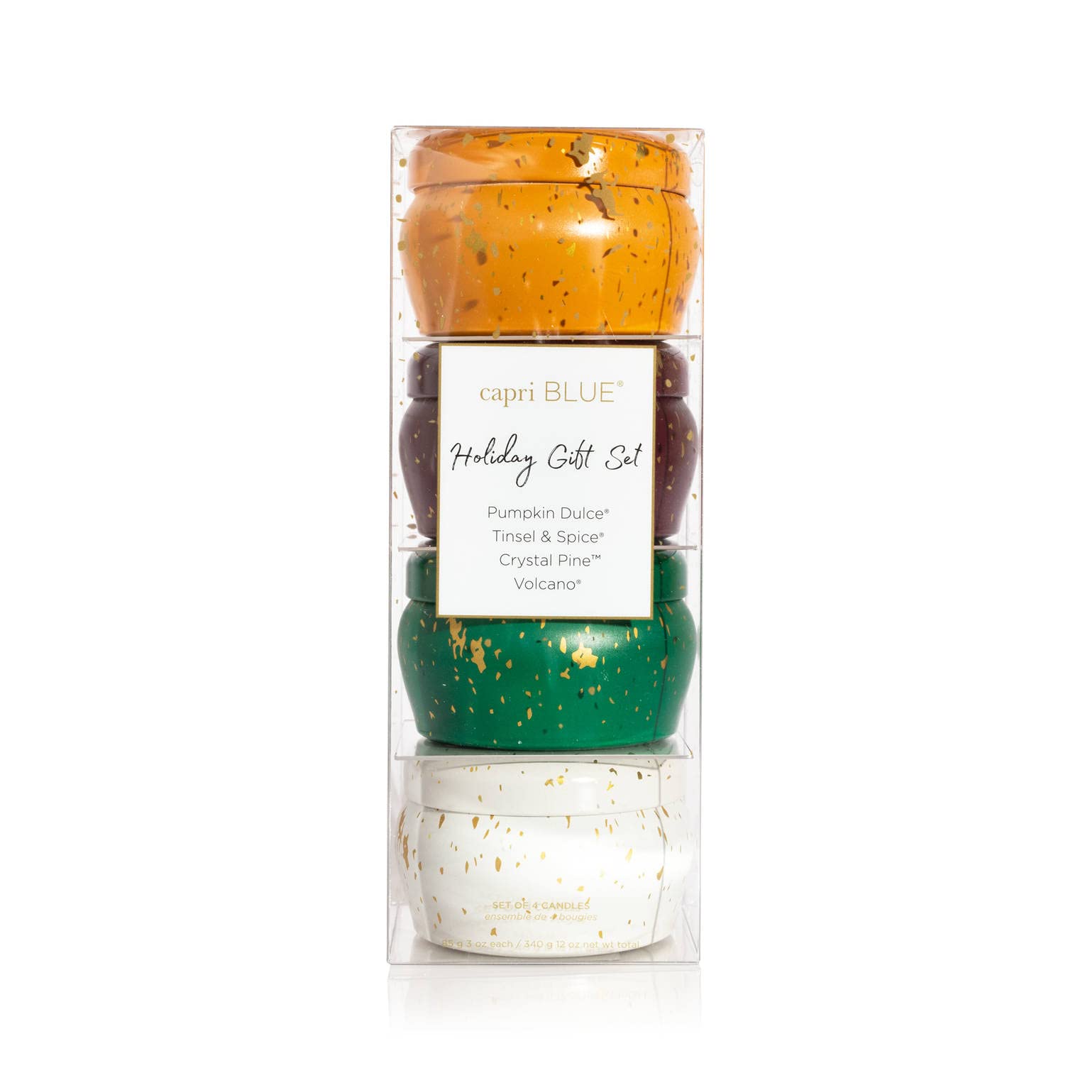 Capri Blue Glimmer Candle Holiday Gift Set - Volcano, Crystal Pine, Pumpkin Dulce, Tinsel & Spice Scented Candles - 3 Oz Each - Luxury Aromatherapy for Home, Spa & Relaxation - Perfect Christmas Gifts & Decor