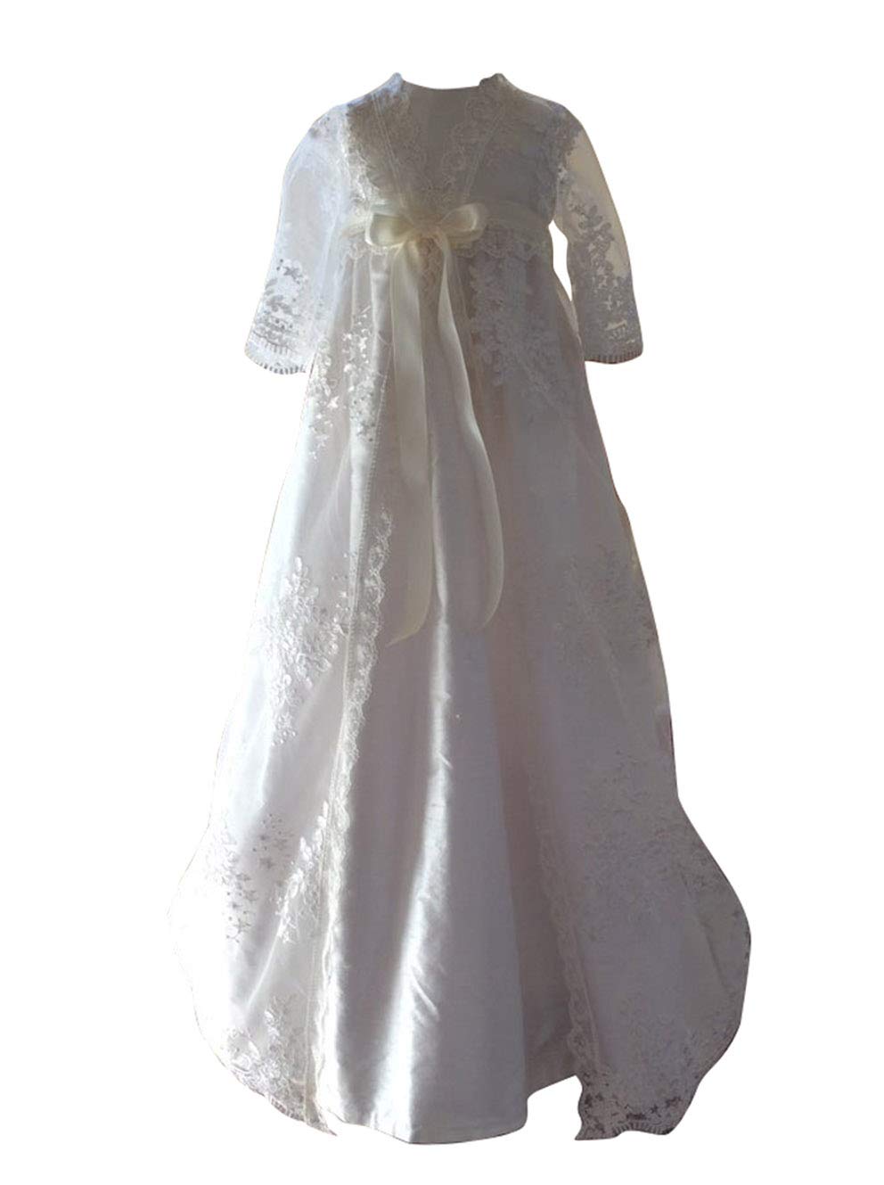 2-Piece Long Christening Gown for Baby Girls with Lace Jacket - Elegant Baptism Dress Set for Church Ceremonies & Special Occasions