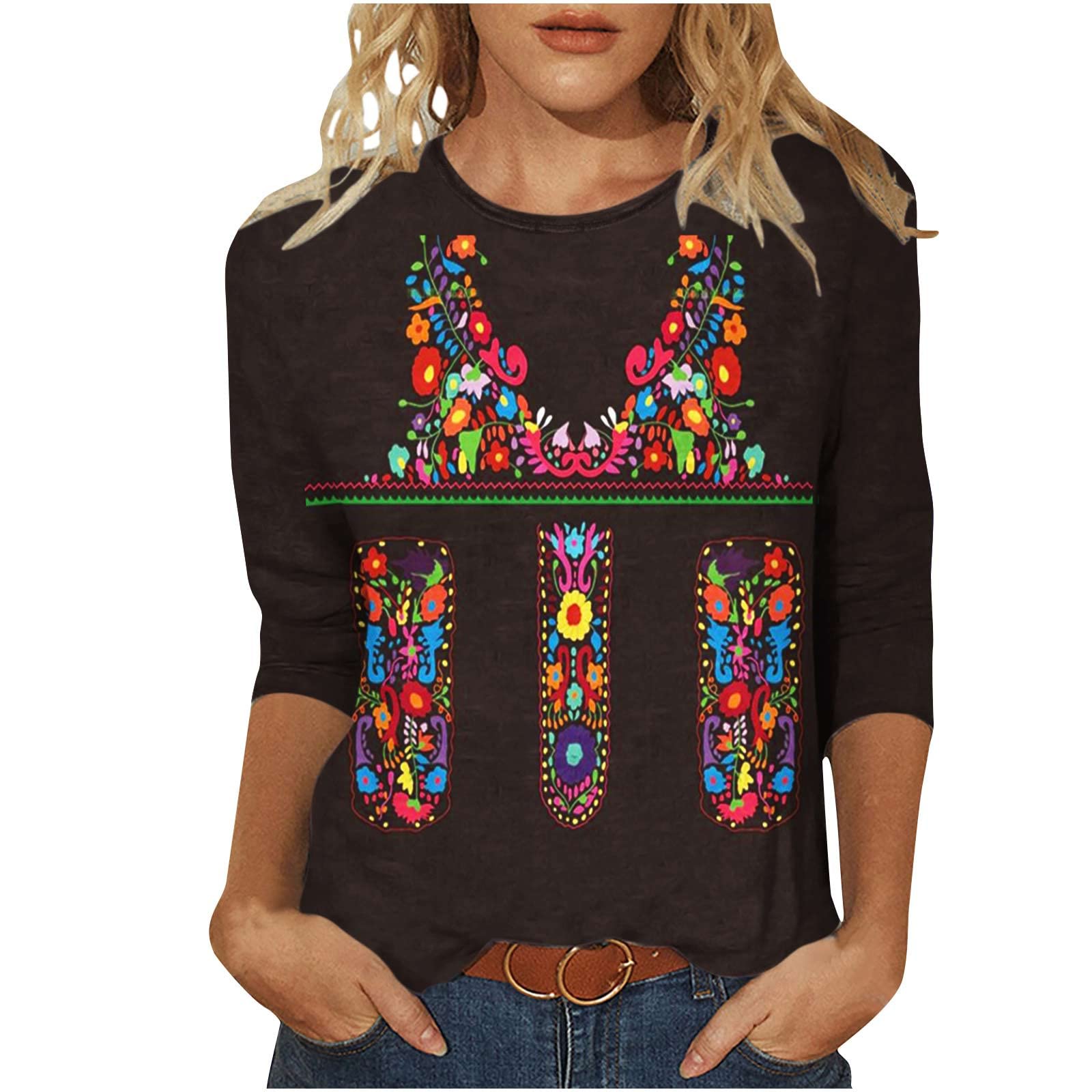 Women's Short Sleeve Cotton Blend Ethnic Style Summer Tops - Breathable Casual Tees for Everyday Wear, Travel & Vacation Outfits 2023