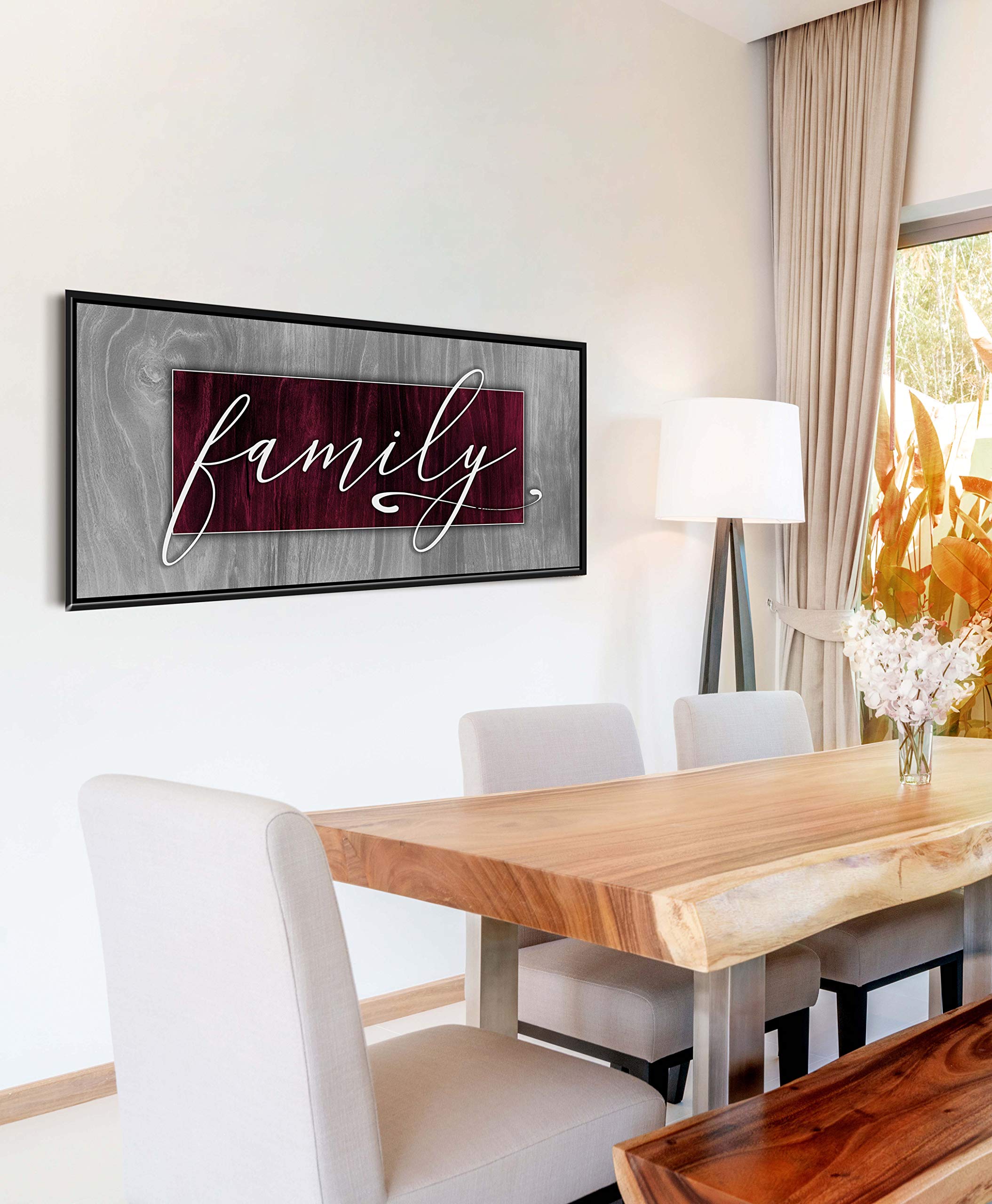 Rustic Farmhouse Family Sign - Red Wine & Black Floating Frame Wall Decor (42x19) for Living Room, Entryway, or Bedroom | Personalized Home Decor & Unique Housewarming Gift