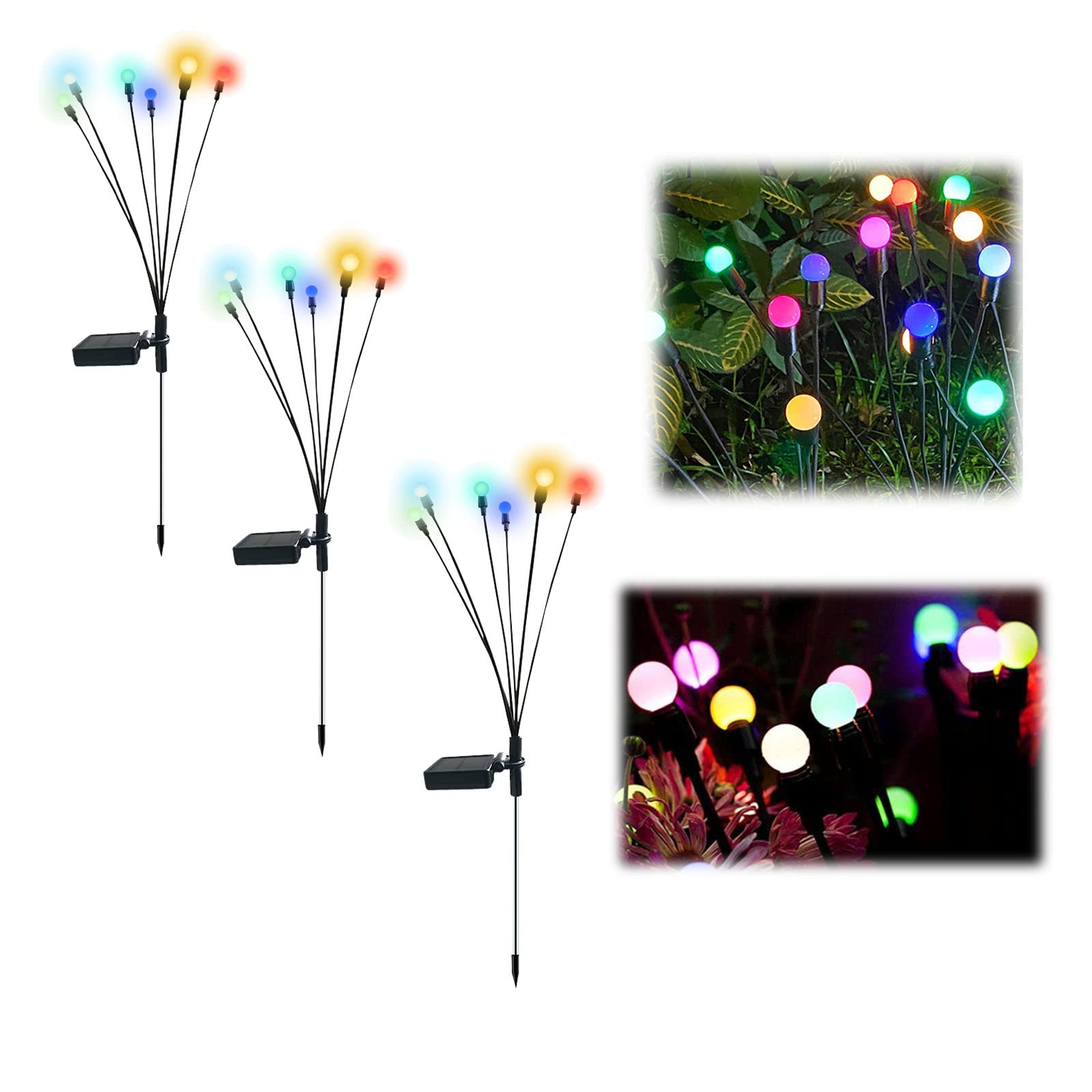 Solar Powered Firefly Lights Outdoor Waterproof - Colorful Solar Starburst Swaying Garden Lights with Wind-Activated Motion (3 Pack) - Perfect for Patio, Yard, and Garden Decoration at Night