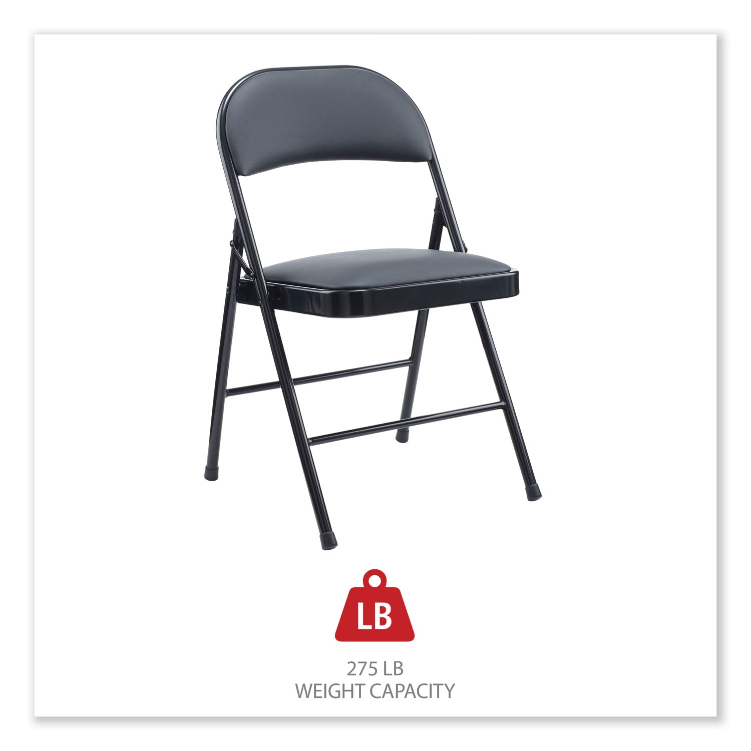 Alera® PU Padded Folding Chair - Heavy Duty 250 lb Capacity - Black Seat & Back - Space Saving Foldable Design - Perfect for Office, Events, Camping & Home Use