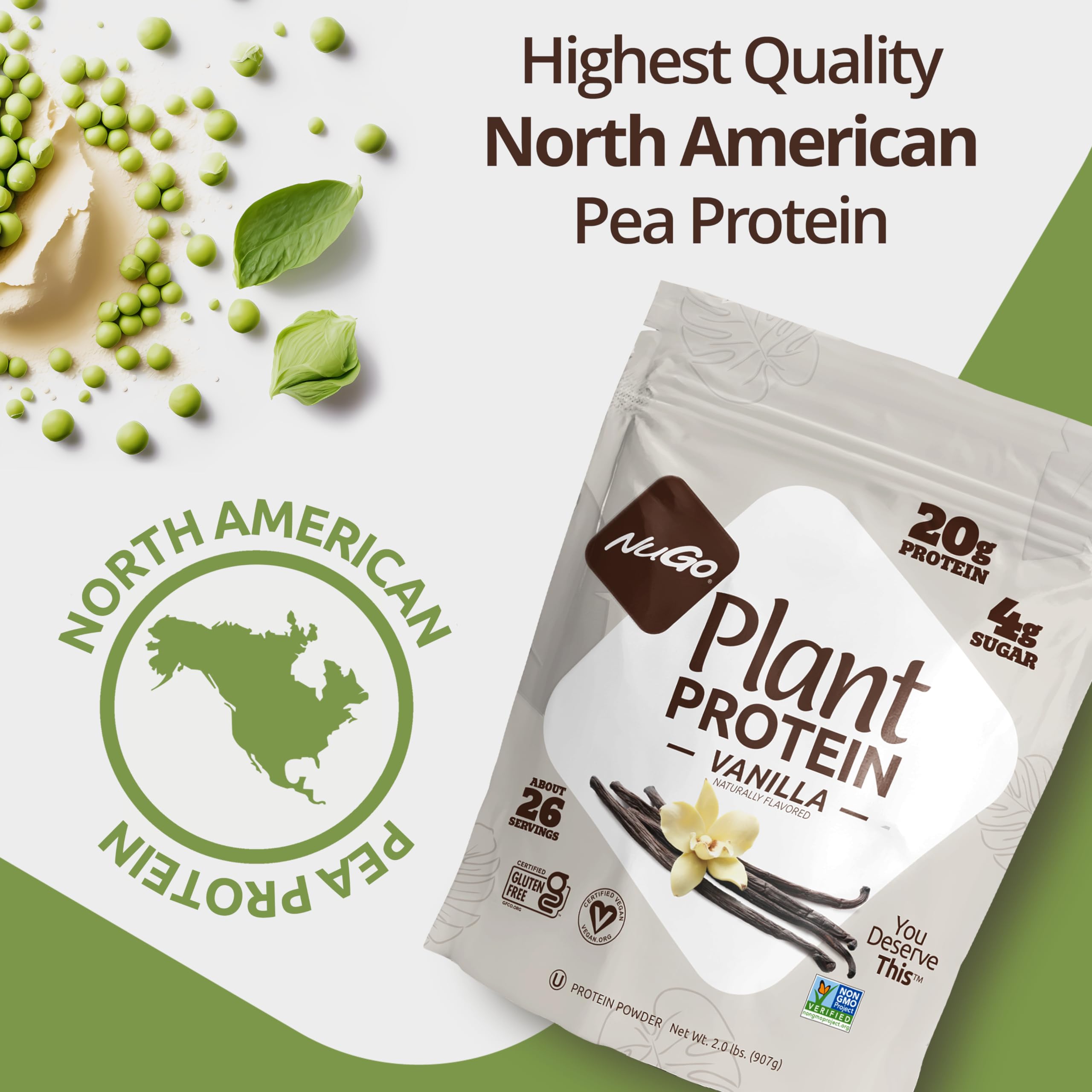 NuGo Plant Protein Powder - Chocolate Flavor, 20g Vegan Pea Protein, Low Sugar, Gluten Free, Dairy Free, Soy Free, Non-GMO, Kosher Certified (25 Servings) - Perfect for Smoothies, Shakes & Post-Workout Recovery