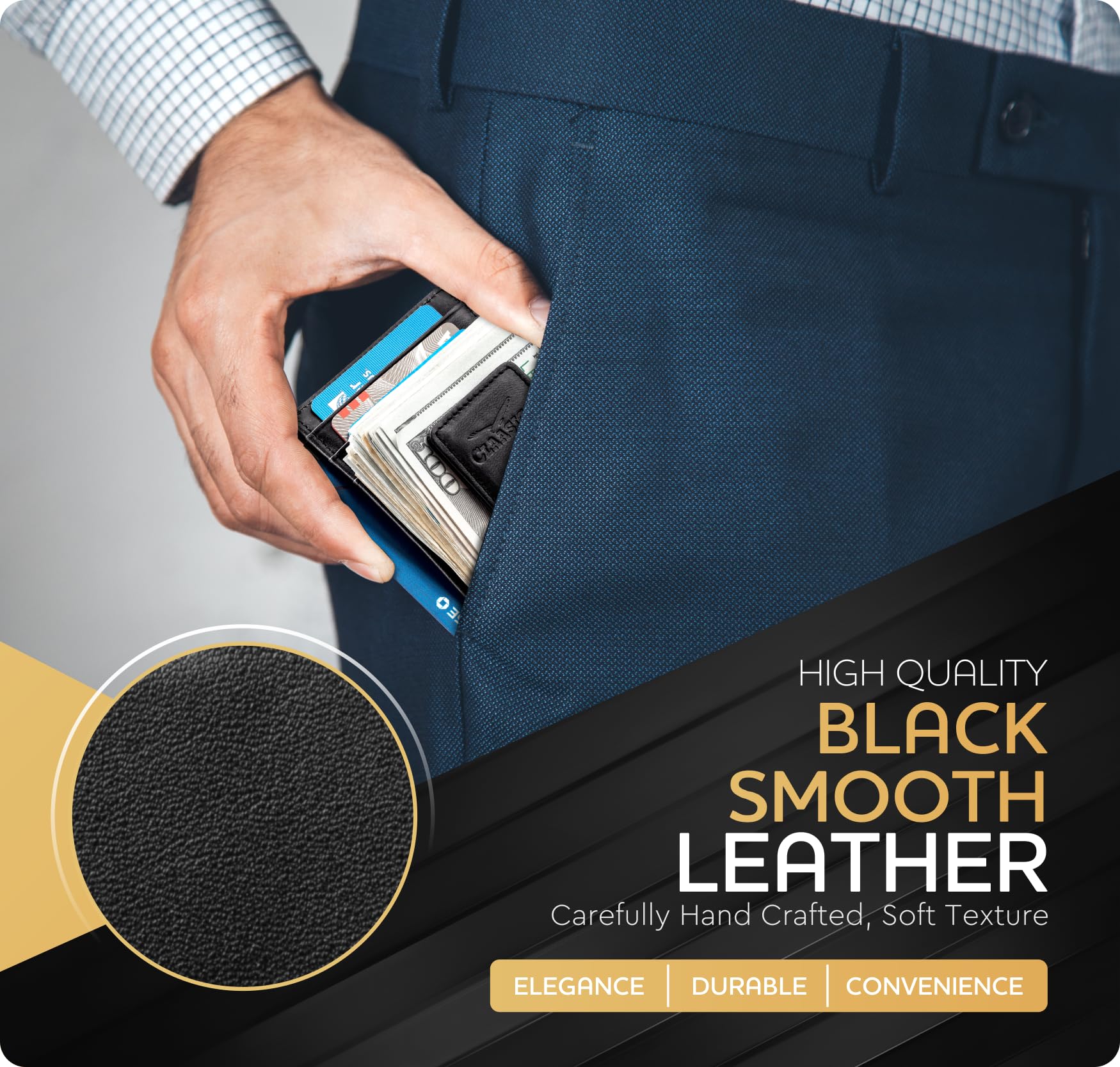 Slim RFID Blocking Leather Money Clip Wallet for Men - Super Strong Magnetic Front Pocket Wallet for Cash & Cards | Perfect for Travel, Business & Everyday Use