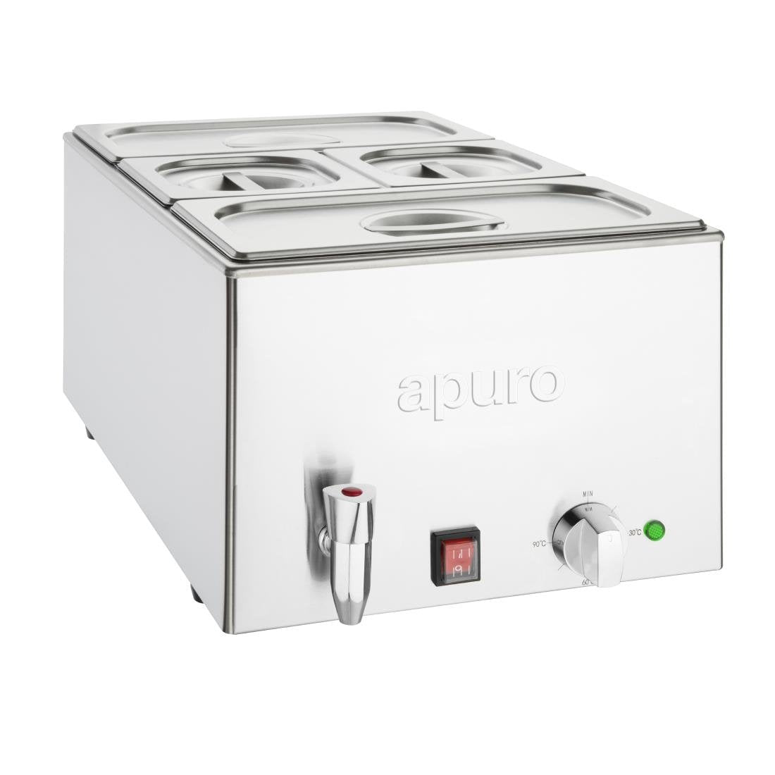 Apuro Commercial Bain Marie with Tap & Pans - 2x GN 1/3 & 2x GN 1/6 Size Stainless Steel Food Warmer - Perfect for Restaurants, Catering & Buffet Service
