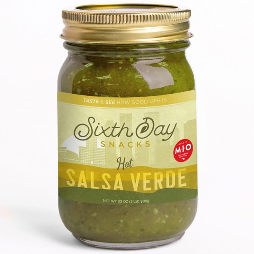 Sixth Day Snacks Hot Salsa Verde - 16 oz Jar | Gluten Free, Vegan, Low Sodium Salsa Made with Fresh Ingredients | Perfect for Tacos, Nachos, Chips & Mexican Dishes