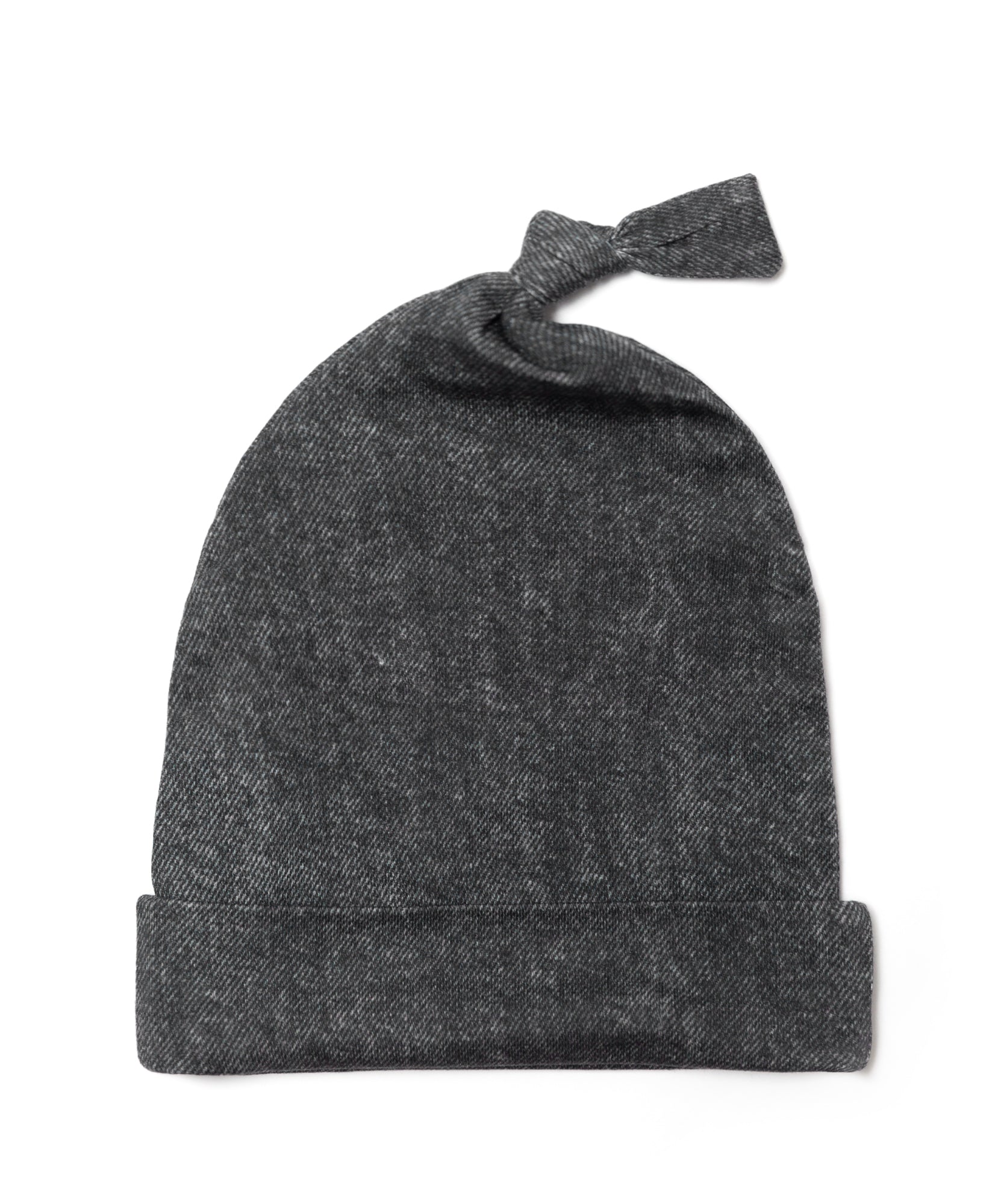 Washed Black Denim Print Knotted Beanie Hat for Men & Women - Winter Warm Skull Cap for Outdoor Activities, Hiking, and Casual Streetwear Fashion