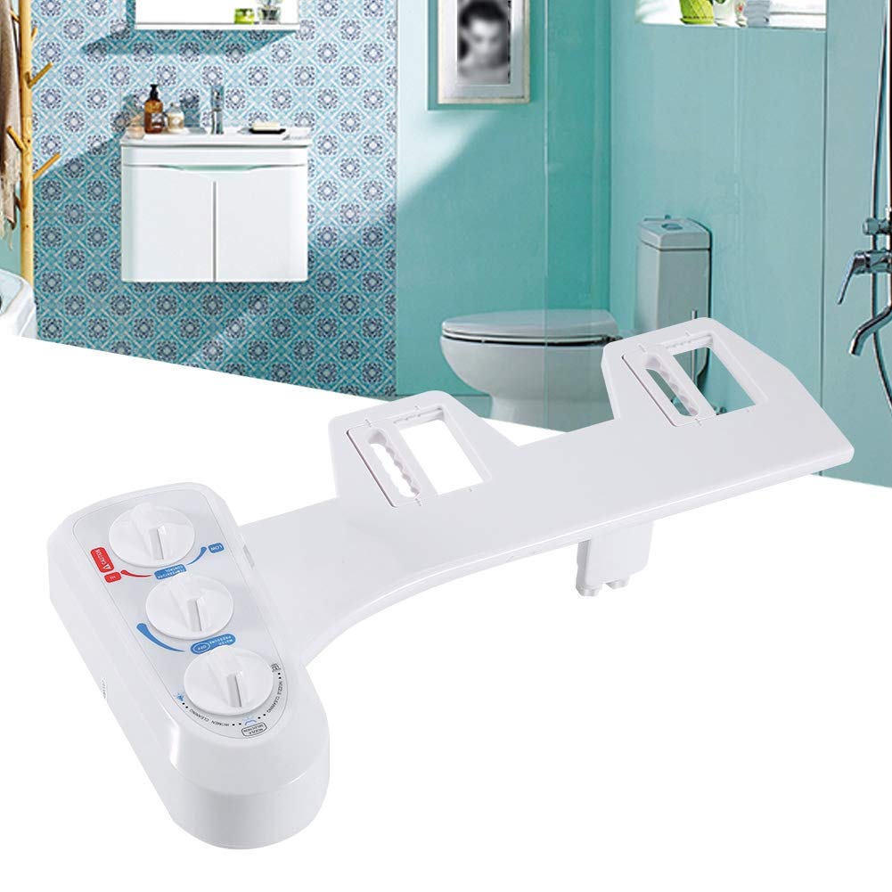 Non-Electric Bidet Toilet Seat Attachment with Dual Nozzle - Adjustable Hot & Cold Water Spray, Pressure Control - Perfect for Bathroom Hygiene & Comfort (White)