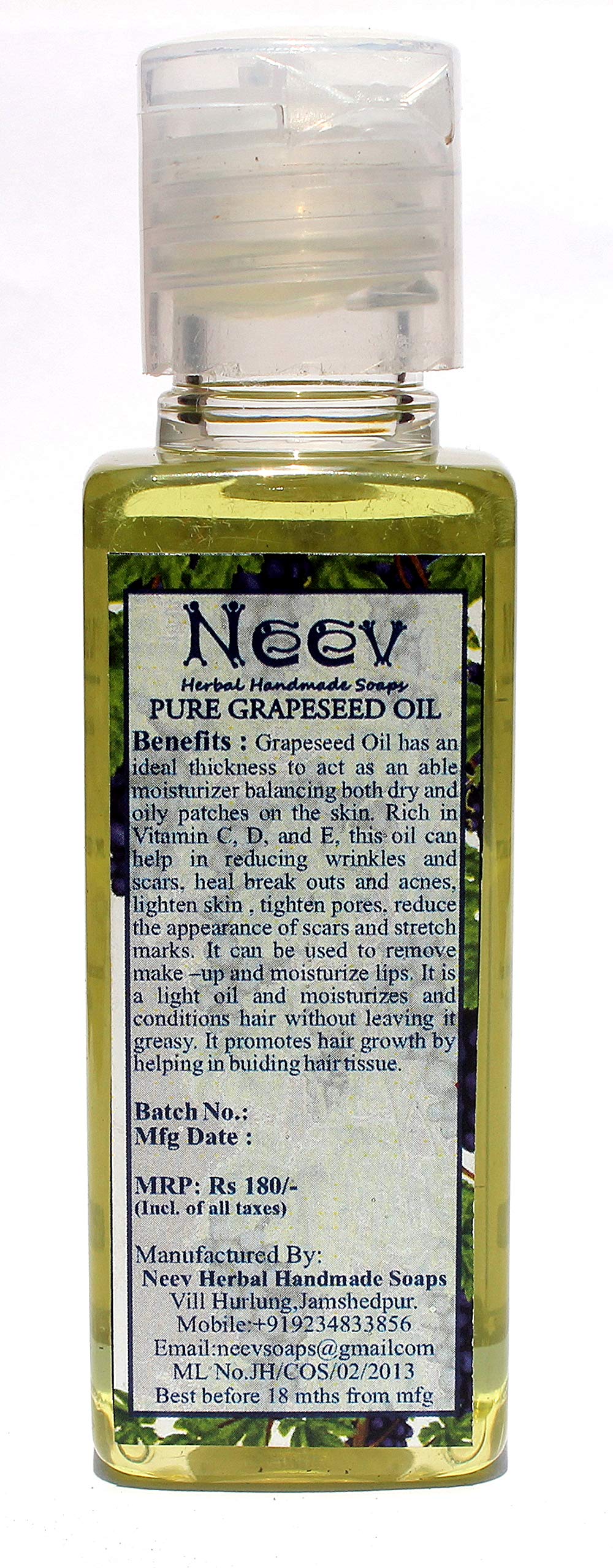 Pure Grapeseed Oil for Face - 50ml Natural Moisturizer for Oily & Acne-Prone Skin | Lightweight Hydration for Daily Skincare Routine & DIY Beauty Treatments