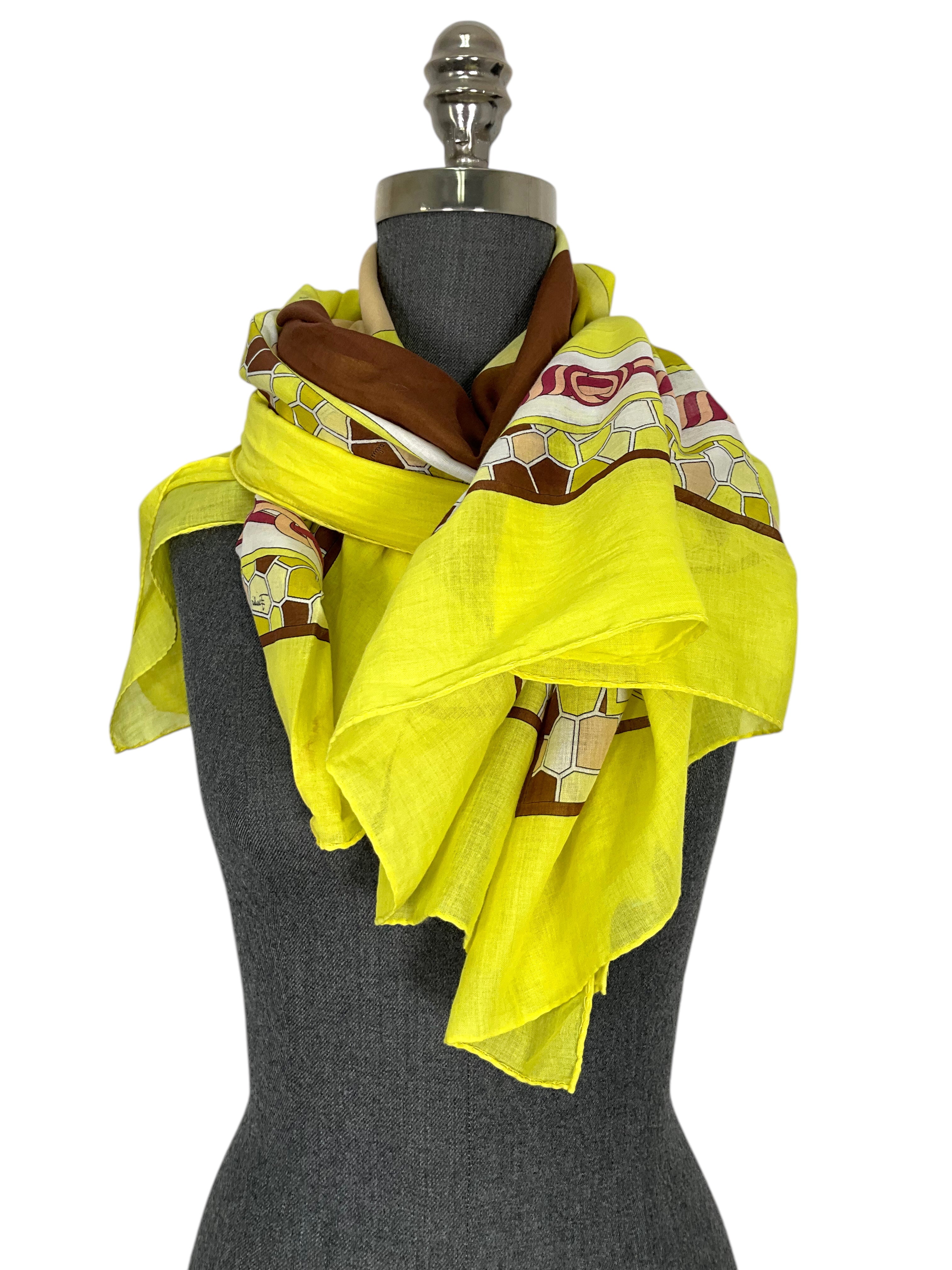Emilio Pucci Geometric Printed Sheer Cotton Shawl Scarf Pareo - Lightweight Fashion Wrap for Women, Beach Cover-Up, Summer Accessory, Travel Scarf, Gift Idea