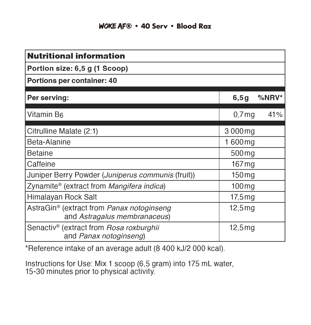 Bucked Up Woke AF 260g Pre-Workout Powder - Energy & Focus Booster for Gym, Fitness & Bodybuilding | Vegan & Keto Friendly Supplement