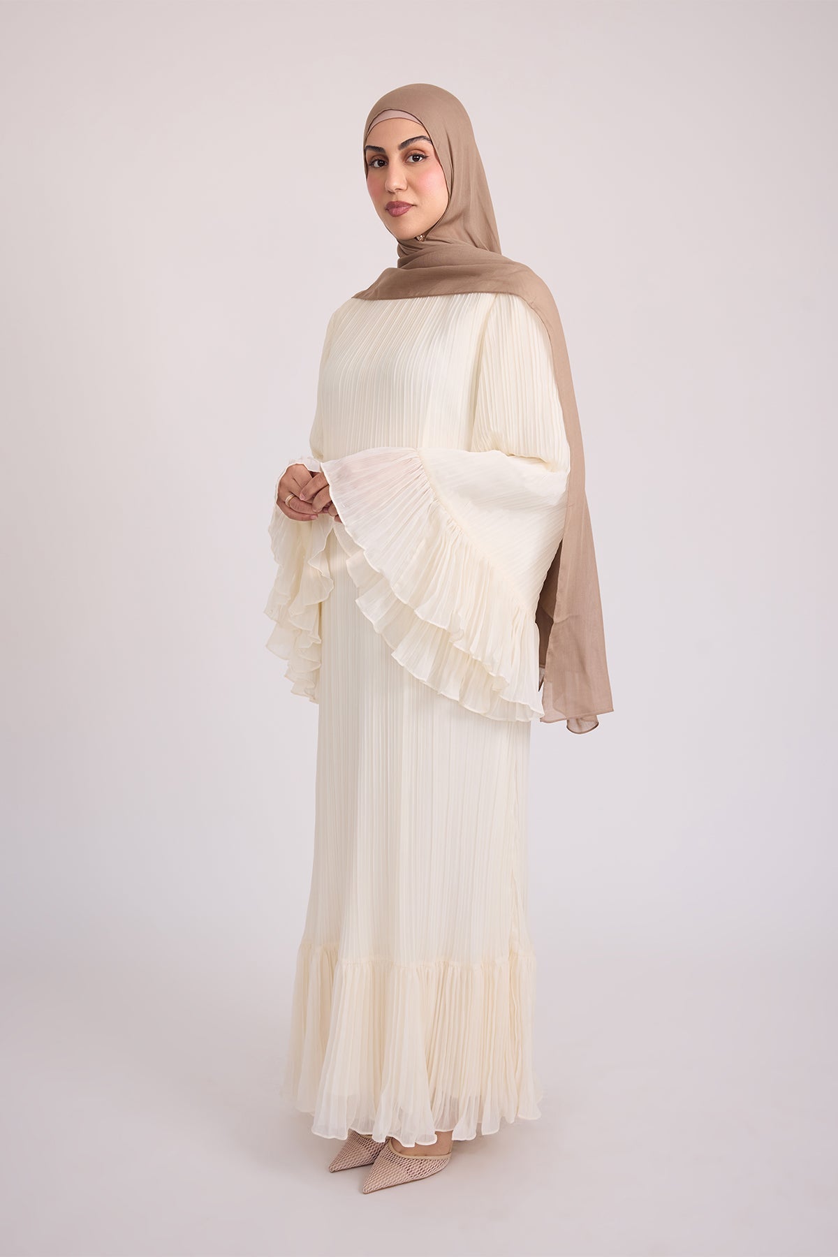 Camille Pleated Maxi Dress for Women - Elegant Off White Long Flowy Dress for Summer, Beach, Wedding & Special Occasions