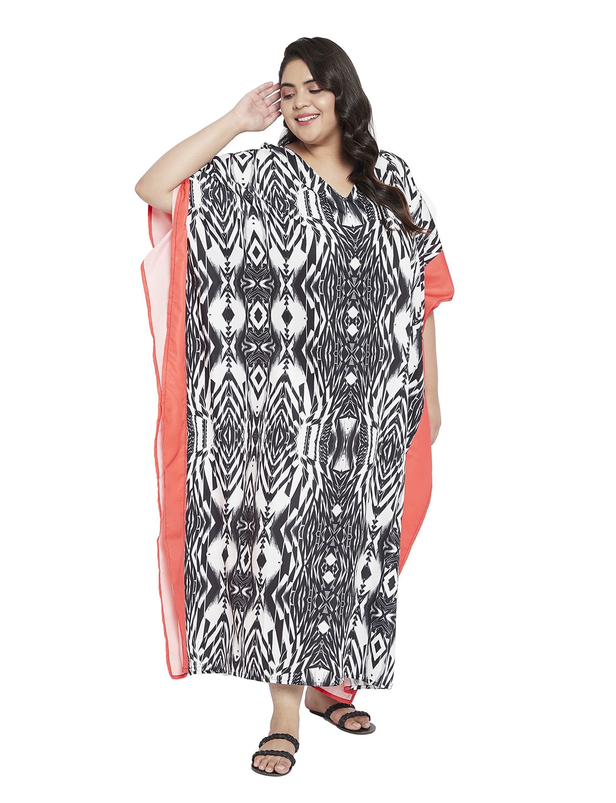 Plus Size Women's Caftan Dress - Flowy Polyester Evening Maxi Gown with Kimono Sleeves for Parties, Beach Cover Up & Summer Vacations