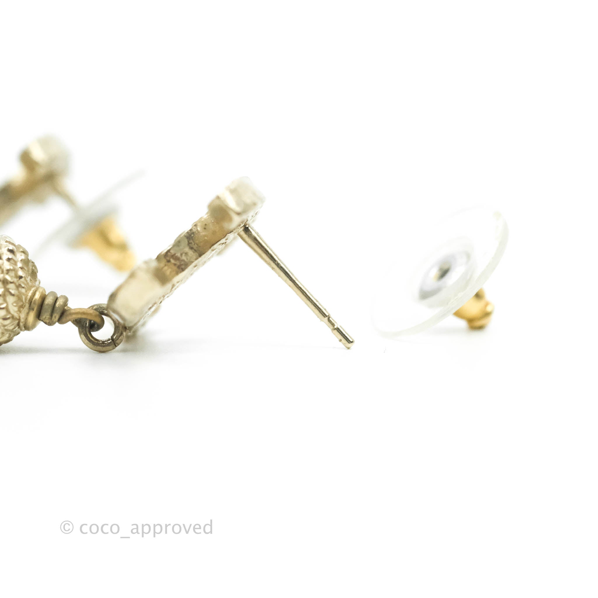 Chanel CC Drop Marble Earrings in Gold Tone - 16A Collection | Luxury Fashion Jewelry for Women | Perfect for Parties, Weddings & Special Occasions