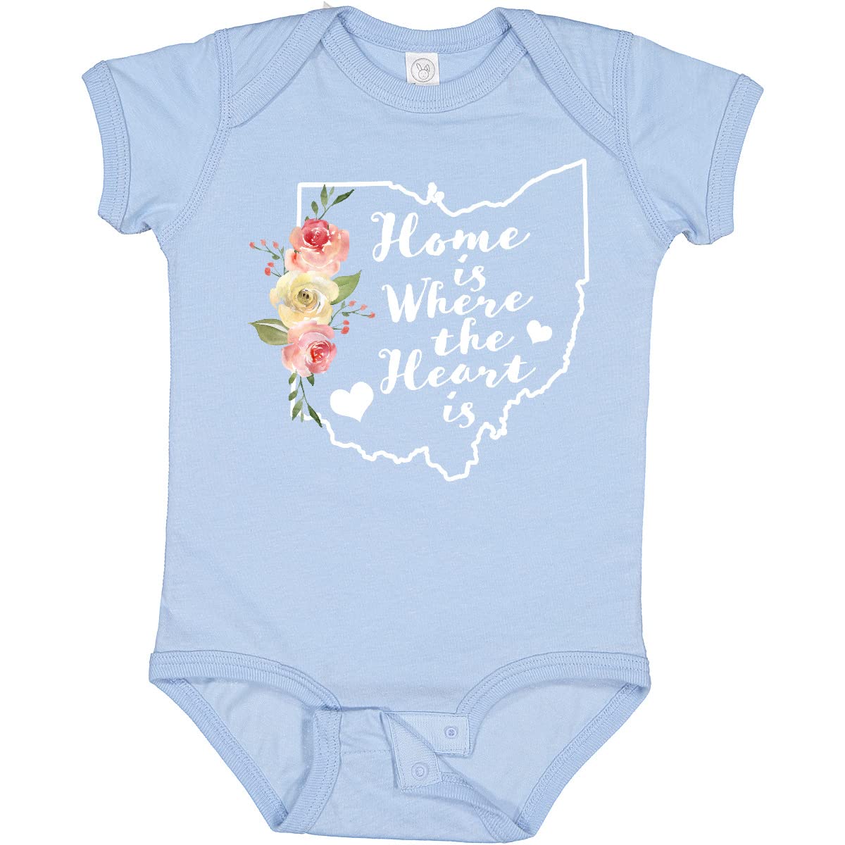 Inktastic Ohio Home Is Where the Heart Is Watercolor Floral Baby Bodysuit - Soft Cotton Infant Onesie for Newborns & Toddlers - Perfect for Family Photos, Holidays & Everyday Wear