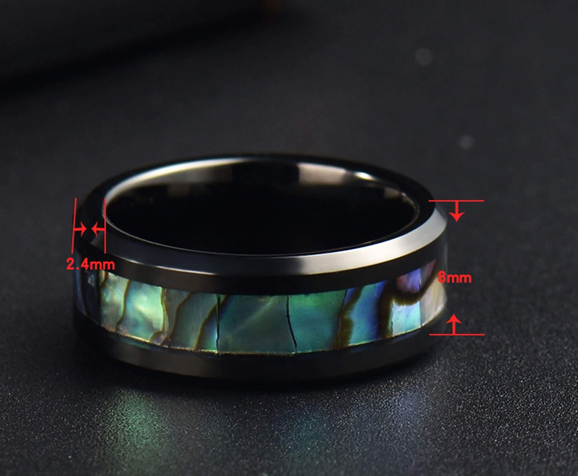 **Men's Tungsten Rings 8MM - Black Abalone Inlay Custom Engraved Wedding Band (Size 6-14) - Perfect for Anniversary, Engagement & Everyday Wear**
