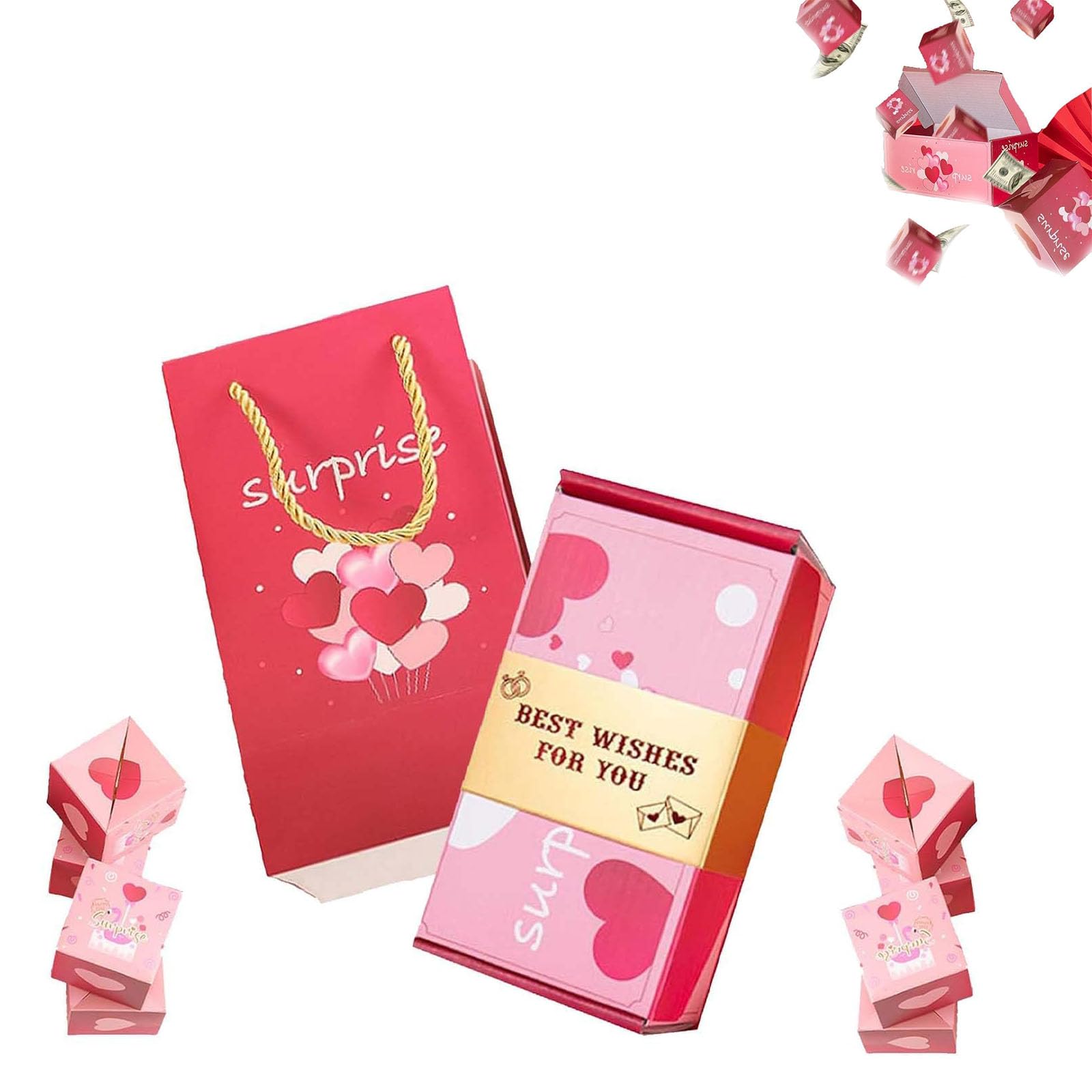 ESSISH Surprise Gift Box - 18 Explosive Pop-Up Bouncing Red Envelope Prank Box for Valentine's Day & Birthday Parties | Creative Folding Surprise Present with Gift Card | Perfect for Pranks, Celebrations & Special Occasions