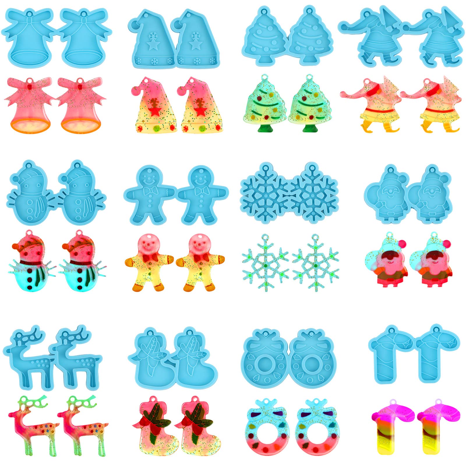 12 Pairs Christmas Earring Silicone Molds for Resin Jewelry Making - DIY Keychain & Pendant Crafting - Perfect for Holiday Gifts & DIY Projects (Blue)