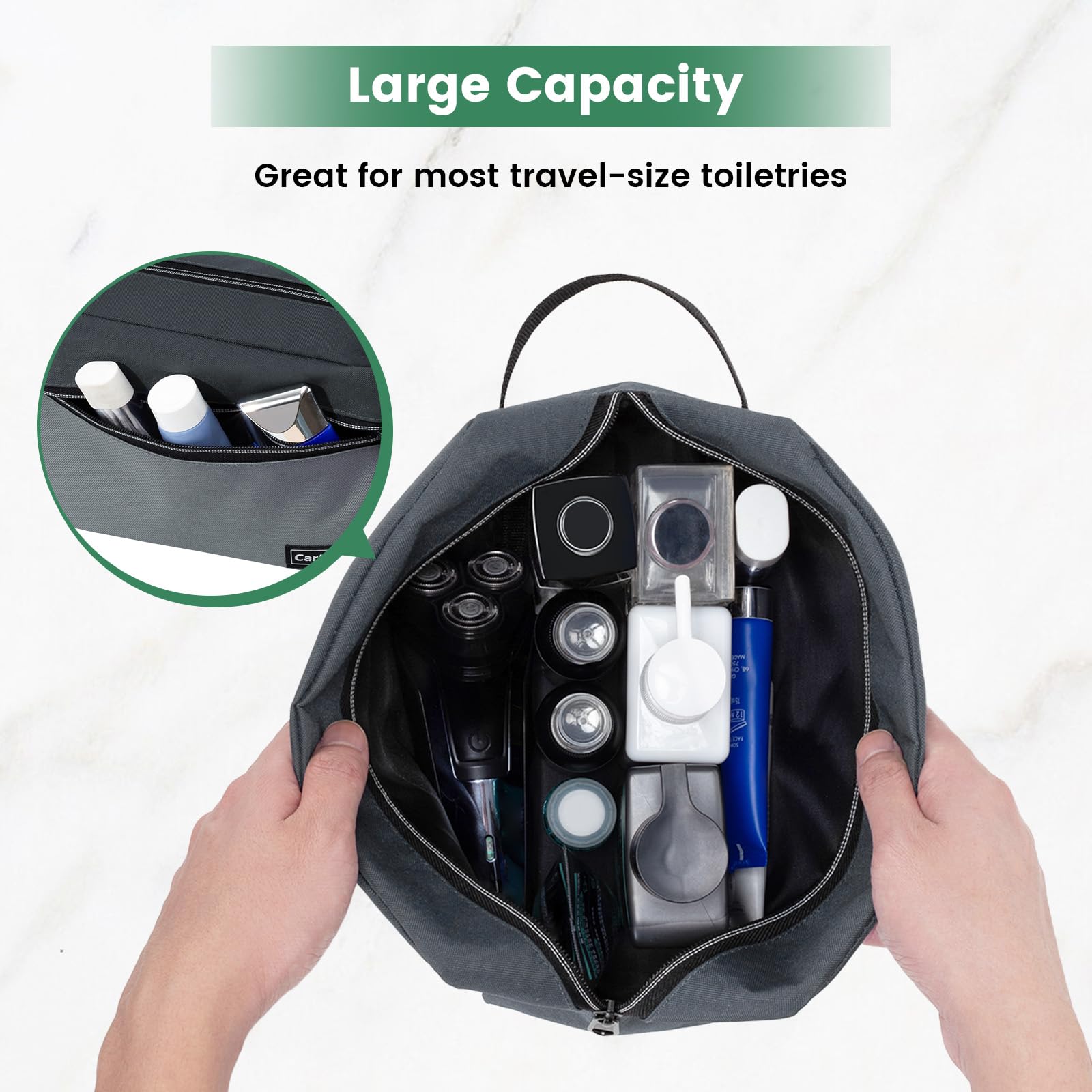 Travel Toiletry Bag for Men - Compact Waterproof Skincare & Grooming Organizer with Hanging Hook - Perfect for Business Trips, Gym, Camping & Vacation (Grey)