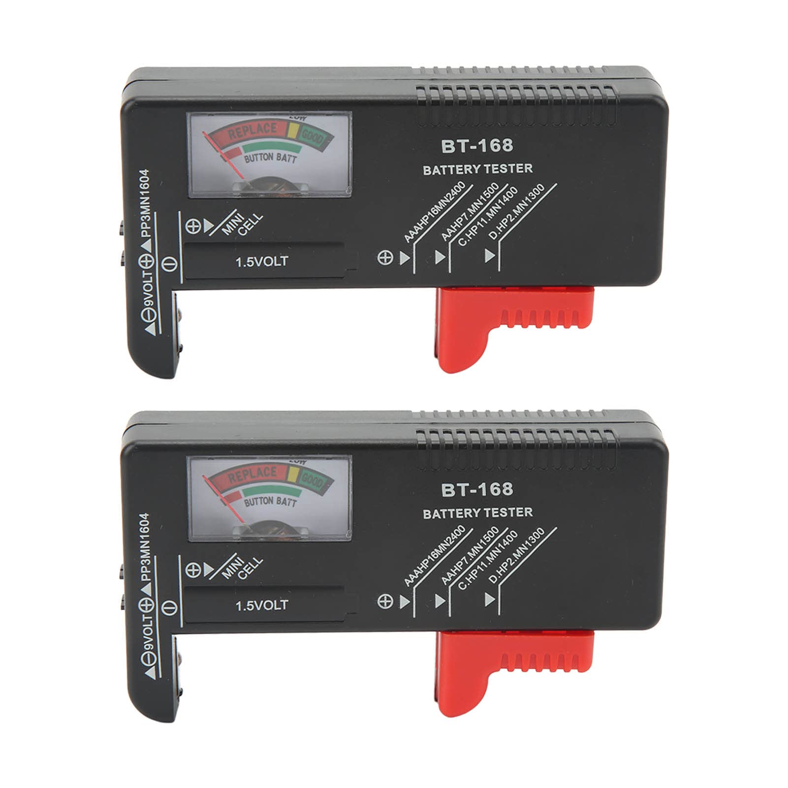 2PCS Battery Tester - Portable AA AAA 1.5V 9V Button Cell Capacity Checker with Pointer Display for Household, Office, and Electronic Devices