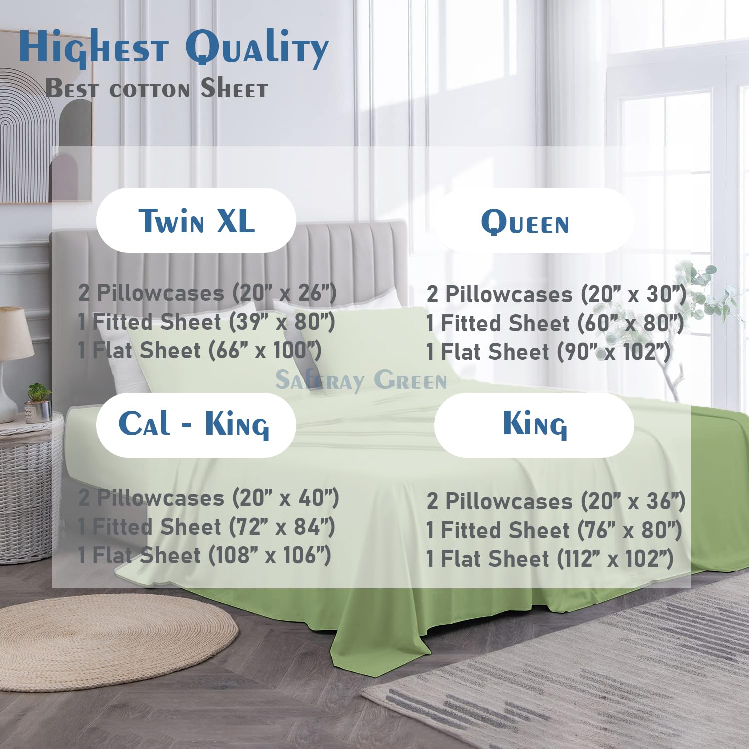 4Pc Queen Size Sheet Set - 100% Organic Cotton, 800 Thread Count, Soft & Breathable Luxury Bed Sheets with 8-12