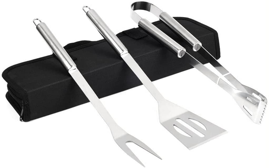 3-Piece Professional BBQ Grill Tools Set - Stainless Steel Grill Accessories for Chefs & Outdoor Cooking | Perfect for Backyard, Restaurant & Outdoor Kitchen BBQ Parties