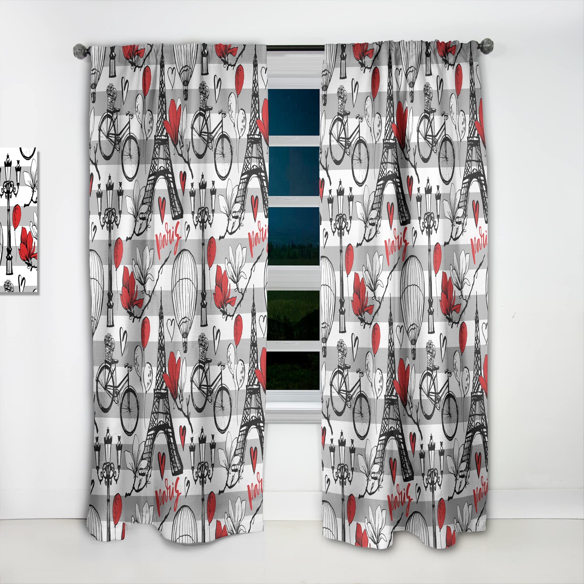 DesignQ Paris Eiffel Red Hearts II Thermal Insulated Curtains - Single Panel 52x90 - Elegant Window Treatments for Bedroom & Living Room | Perfect for Home Decor, Romantic Ambiance & Temperature Control