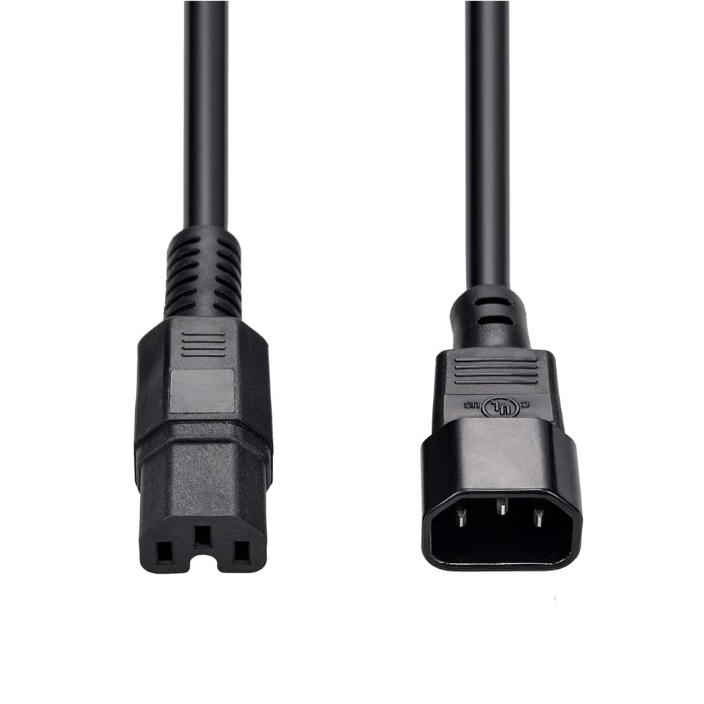 Heavy Duty 3ft Extension Cord - 15A 125V 14AWG SJT Power Cable, IEC 320 C14 to C15 Connector, 20 Pack Black - Perfect for Server Racks, Data Centers, and High-Power Equipment