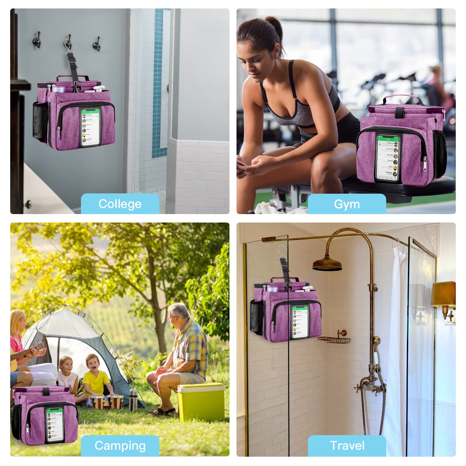 Bukere Portable Shower Caddy - Hanging Toiletry Organizer Bag for College Dorm, Travel, Gym & Camp | Waterproof Bath Storage for Students & Outdoor Adventures