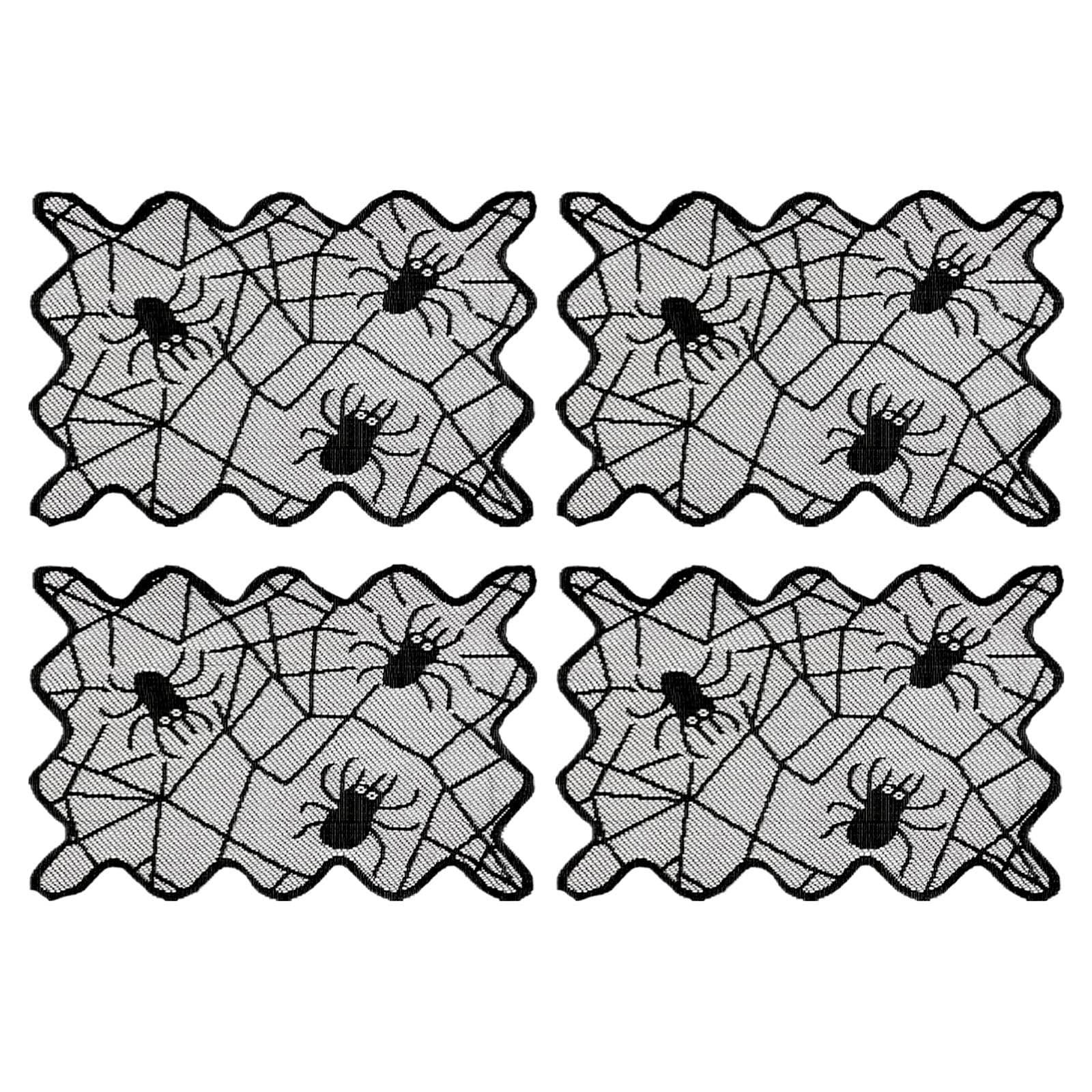 Halloween Lace Mesh Placemats - 12 Pack Black Gothic Table Decor for Dining, Party, and Holiday Table Setting - Perfect for Halloween Dinner, Thanksgiving, and Spooky Themed Events
