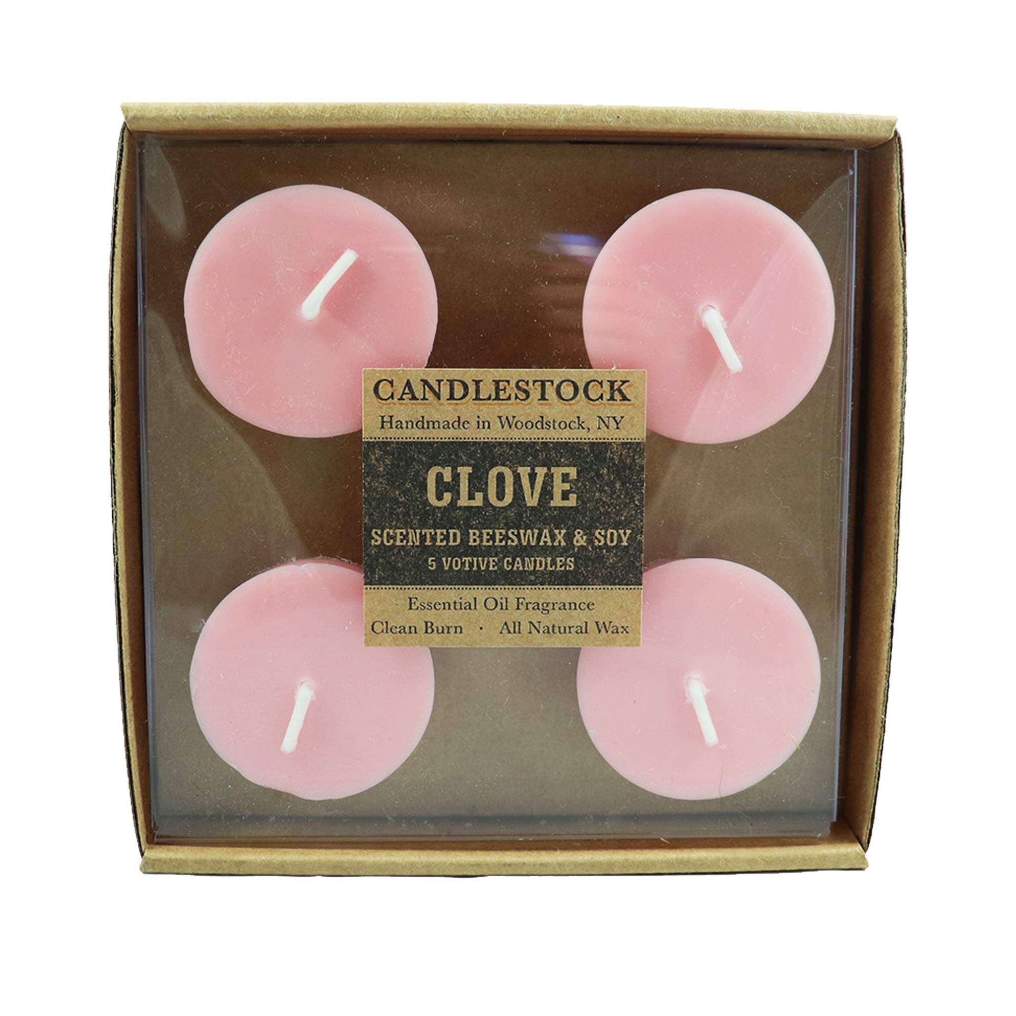 Handmade Pure Beeswax & Soy Wax Essential Oil Scented Votive Candles - 5 Pack Natural Clove Scented Candles in Pink - Perfect for Relaxation, Aromatherapy, Home Decor & Gifts