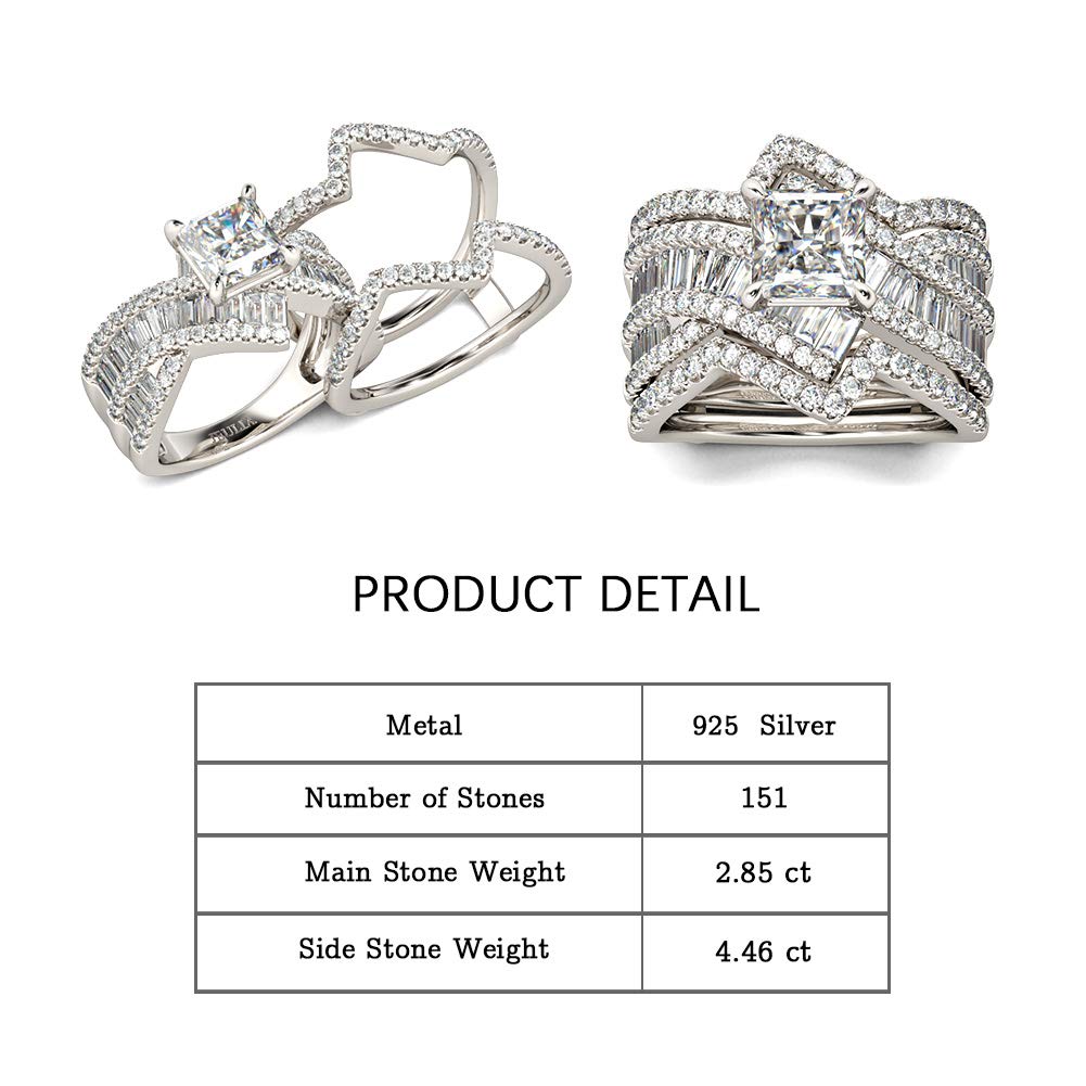 Jeulia 2 Carat Princess Cut Wedding Ring Set - 925 Sterling Silver Engagement Ring with CZ Diamond Cubic Zirconia for Women | Bridal, Anniversary, Promise Rings | Includes Jewelry Box | Perfect for Proposals, Weddings & Special Occasions