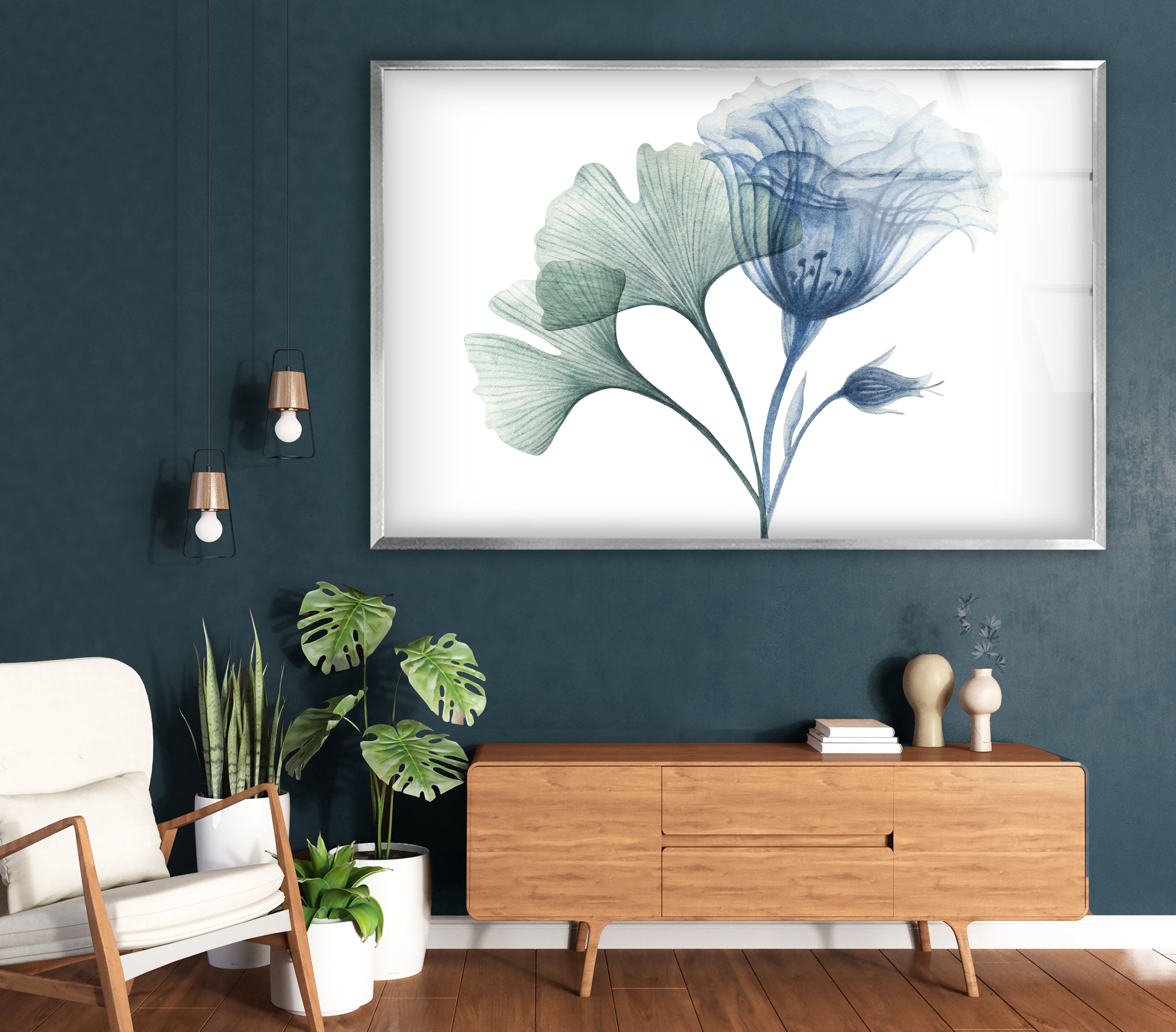 Blue Bloom Wall Art - Elegant Floral Glass Print for Modern Home Decor | Perfect for Living Room, Bedroom & Office Wall Decoration
