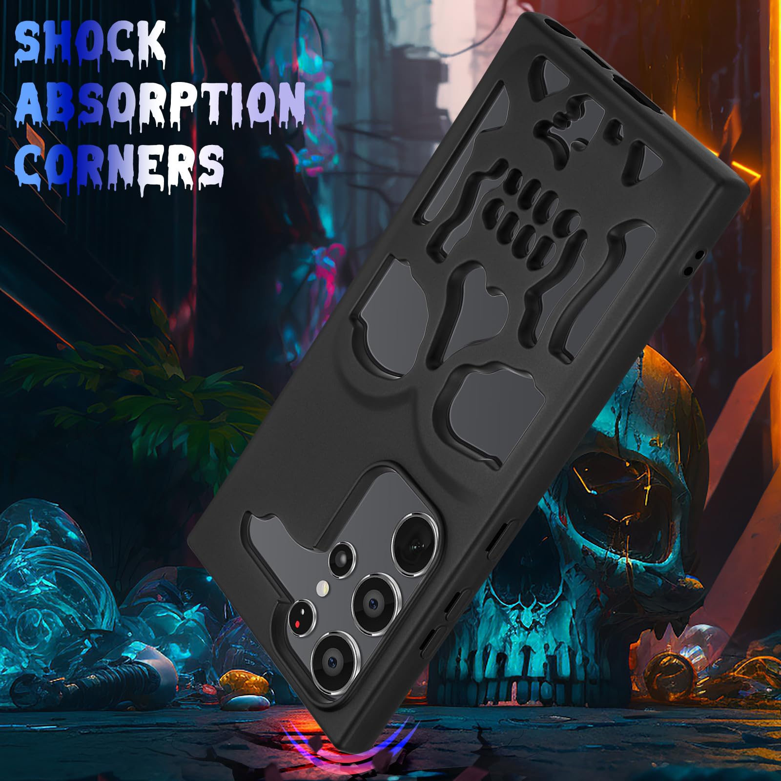 Samsung Galaxy S22 Ultra Phone Case - Gothic Skull Skeleton Design for Men & Women | Matte Black Hollowed Protective Cover | Perfect for Daily Use, Parties & Gothic Fashion Enthusiasts