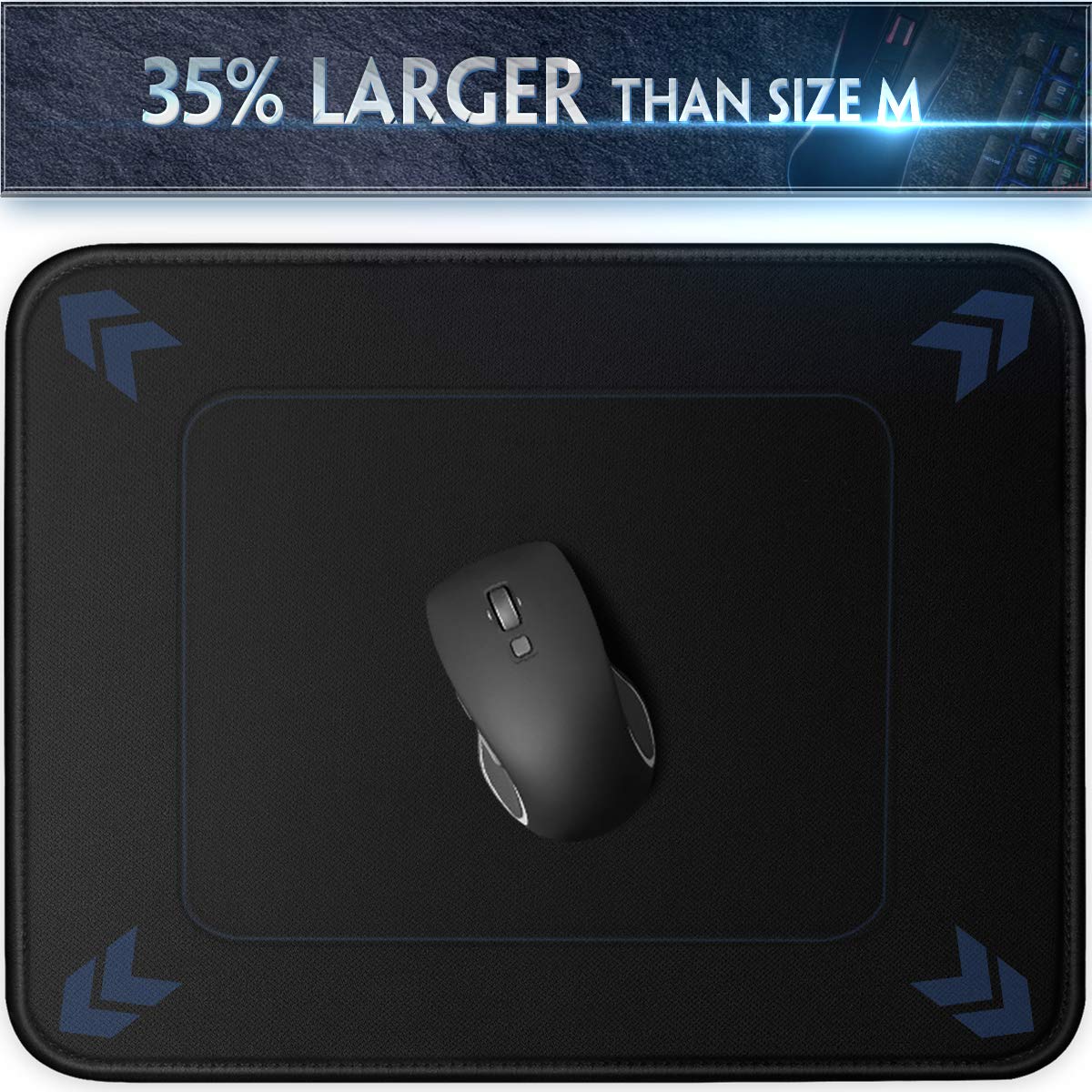 35% Larger Gaming Mouse Pad 12x10x1/8 Inch - Premium Textured Surface, Non-Slip Rubber Base & Stitched Edges - Waterproof Computer Mouse Mat for PC, Laptop, Office & Home Use - Perfect for Gaming, Work & Daily Computing - Black