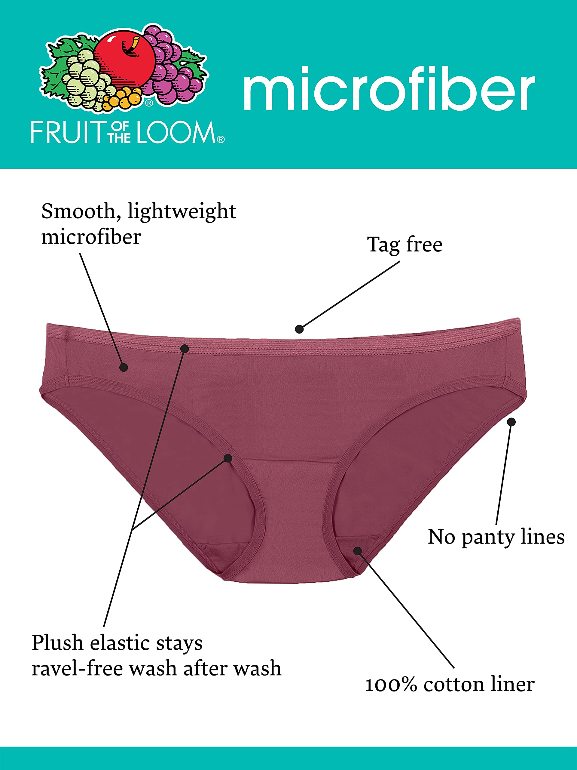 Fruit of the Loom Women's Lightweight Microfiber Underwear - Soft, Breathable & Comfortable Panties for Everyday Wear - Plus Size Available - Perfect for Workouts, Yoga & Daily Comfort