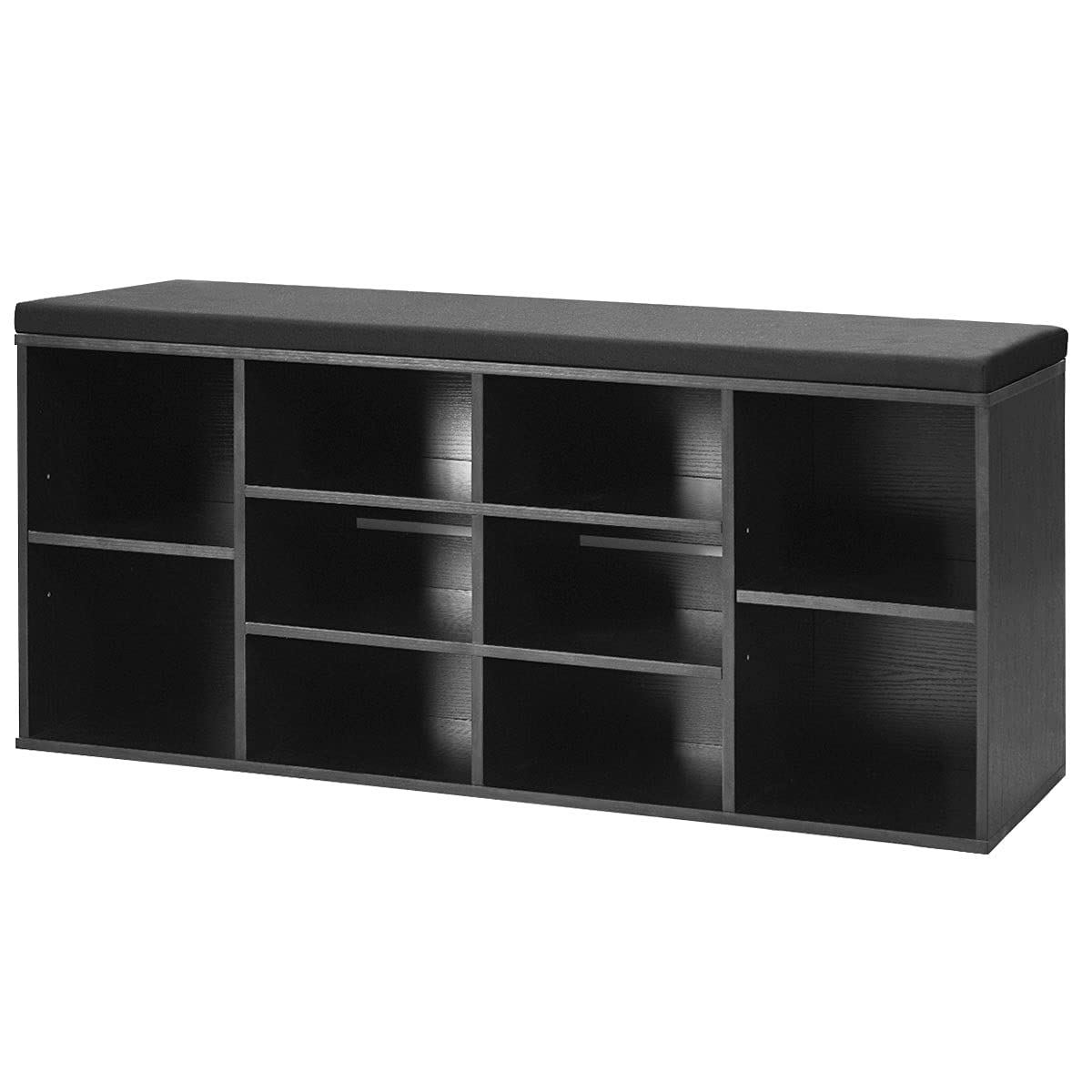 10-Cube Shoe Storage Bench with Padded Seat & Adjustable Shelves - Entryway Organizer for Living Room, Bedroom, Hallway & Mudroom - Perfect for Small Space Organization & Shoe Display (Black)