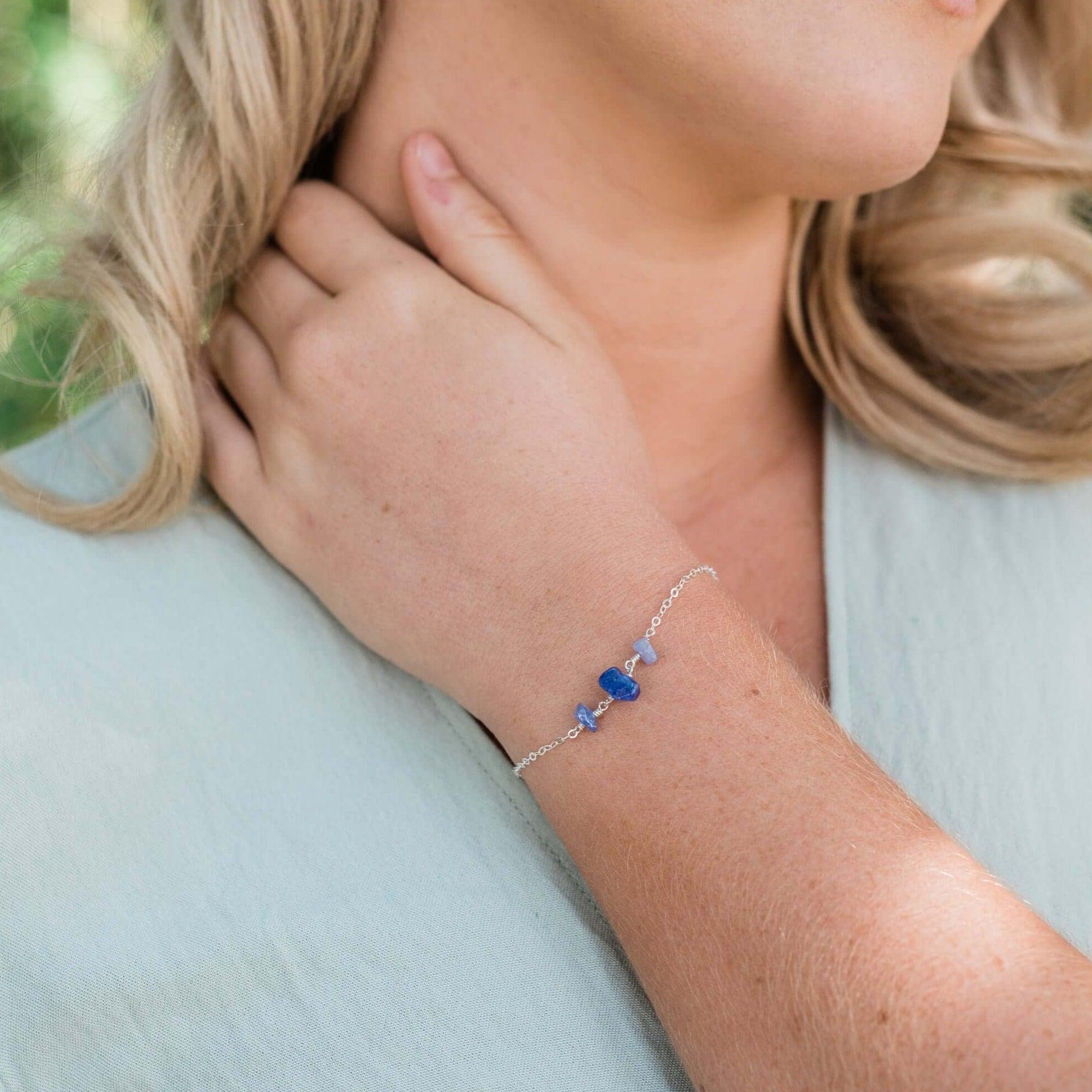 Tanzanite Beaded Chain Bracelet for Women – Genuine Tanzanite Stone Jewelry, Adjustable Silver Bracelet for Gifts, Wedding & Everyday Wear