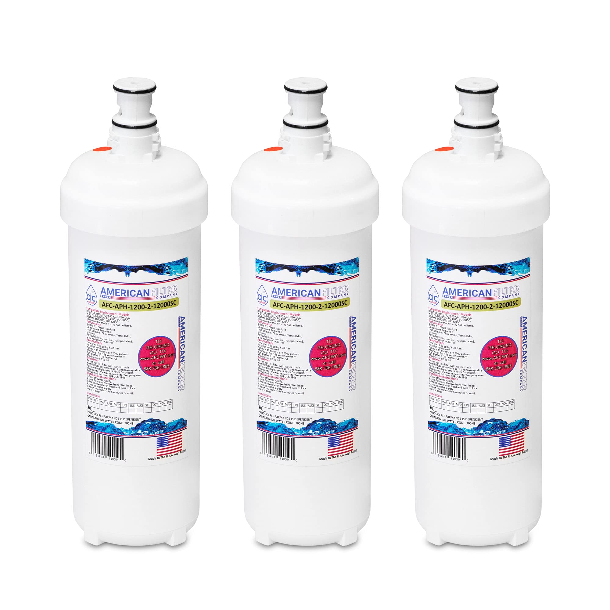 AFC Water Filter Cartridge 3 Pack - Compatible with Body Glove BG-3000c (Not for BG-3000 R Version) | Replacement for AFC-APH-1200-2-12000SC | Clean Drinking Water for Home, RV & Camping